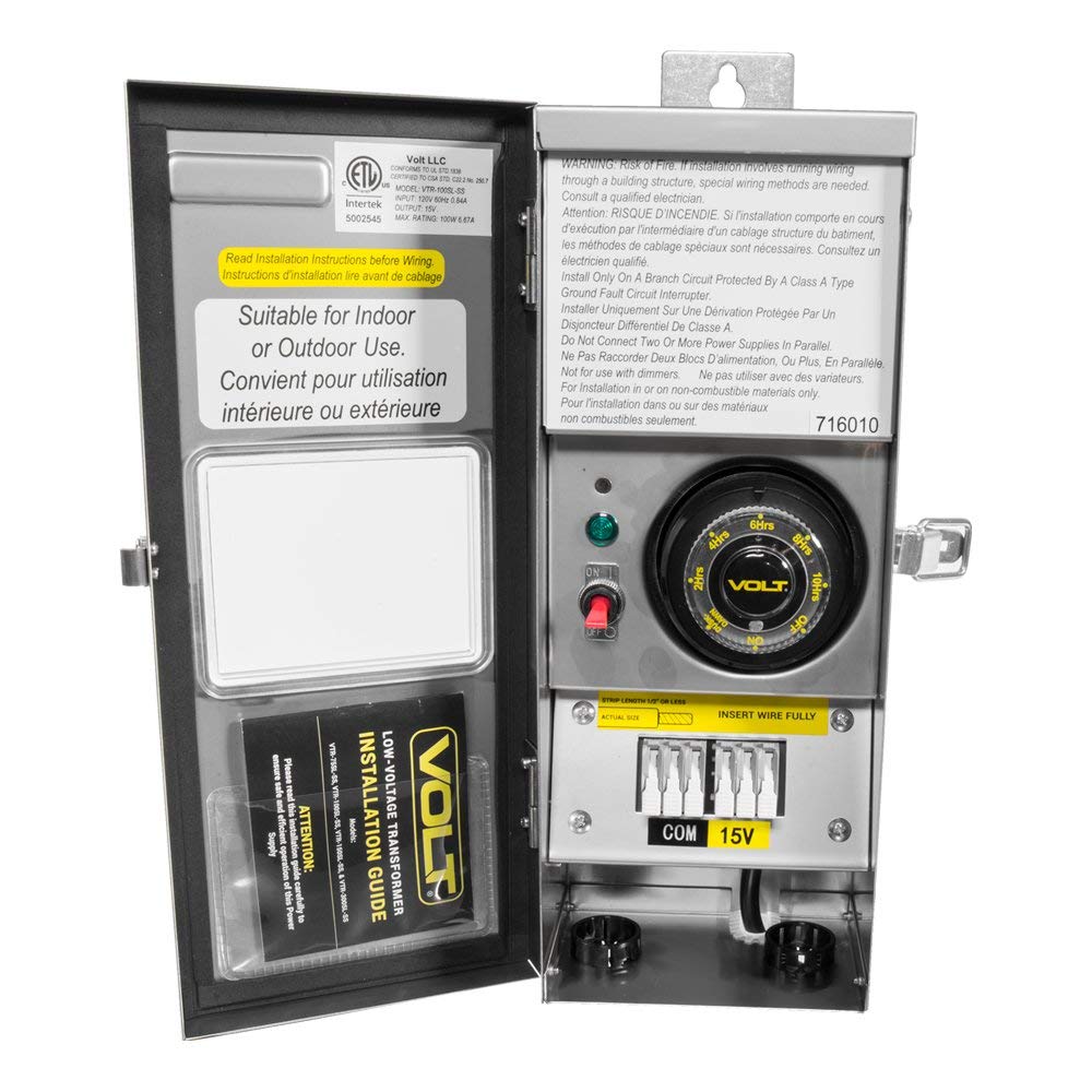 Volt 100W Slim Line Low Voltage Transformer (15V) With Timer/Photocell For Led Landscape Lighting