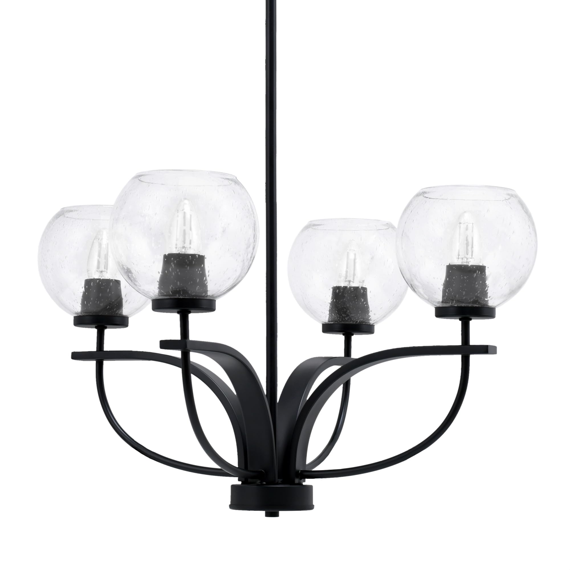 Toltec Lighting Cavella 4 Light Chandelier Shown in Matte Black Finish with 5.75" Clear Bubble Glass