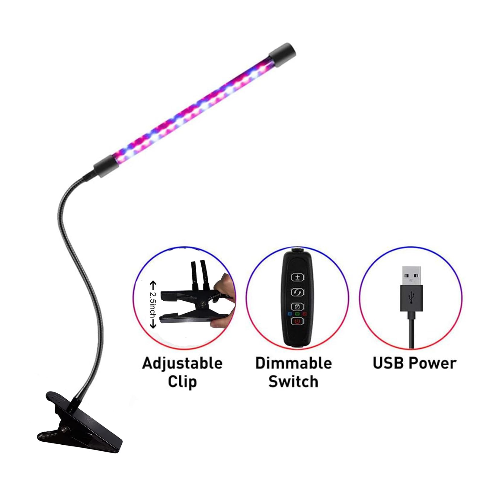 Sun YOBA 20W LED Plant Grow Lights - Full Spectrum, 3 Switch Modes, 3/9/12H Timer, Dimmable for Indoor Succulents & Vegetables