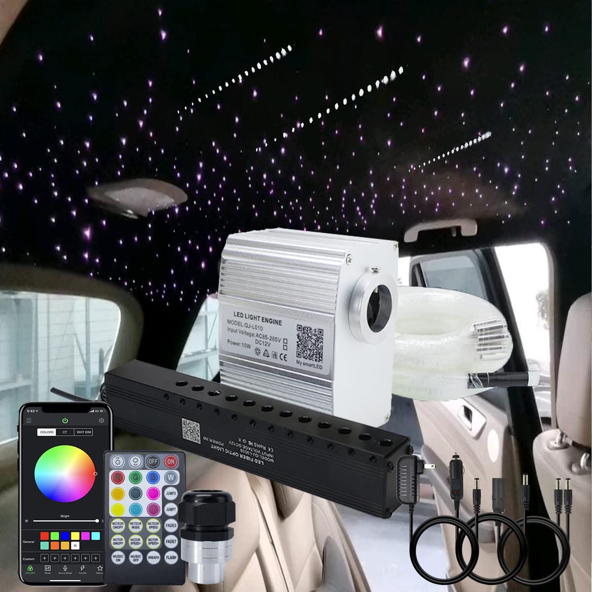 AKEPO Fiber Optic Lights Kit, 10W Meteor APP Control, RGBW, 460pcs 9.8ft/3m, Multicolor, Model QJ-L010