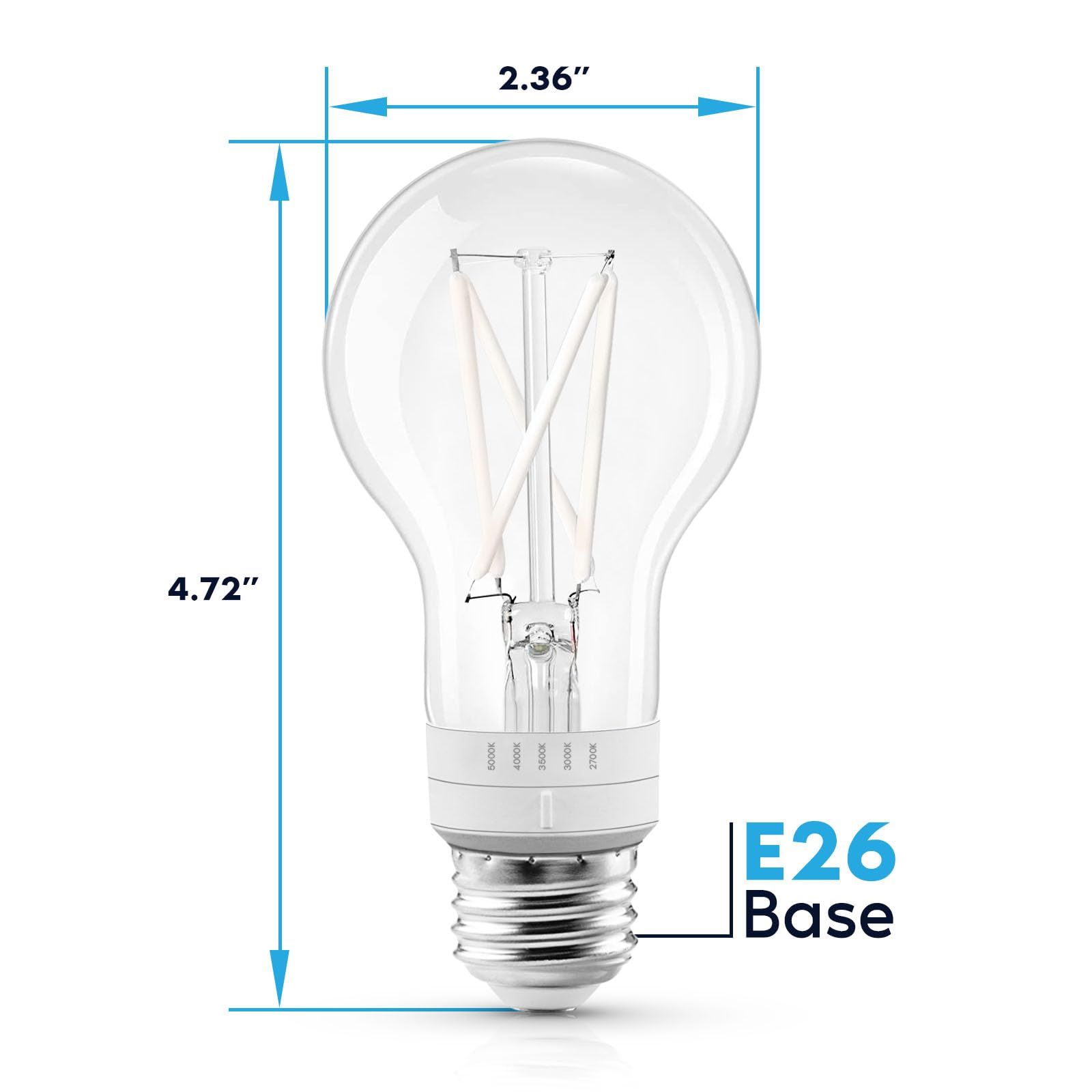 Luxrite Vintage A19 Led Light Bulb 60 Watt Equivalent, 5Cct 2700K 3000K 3500K 4000K 5000K, Dimmable, 800 Lumens, White Filament