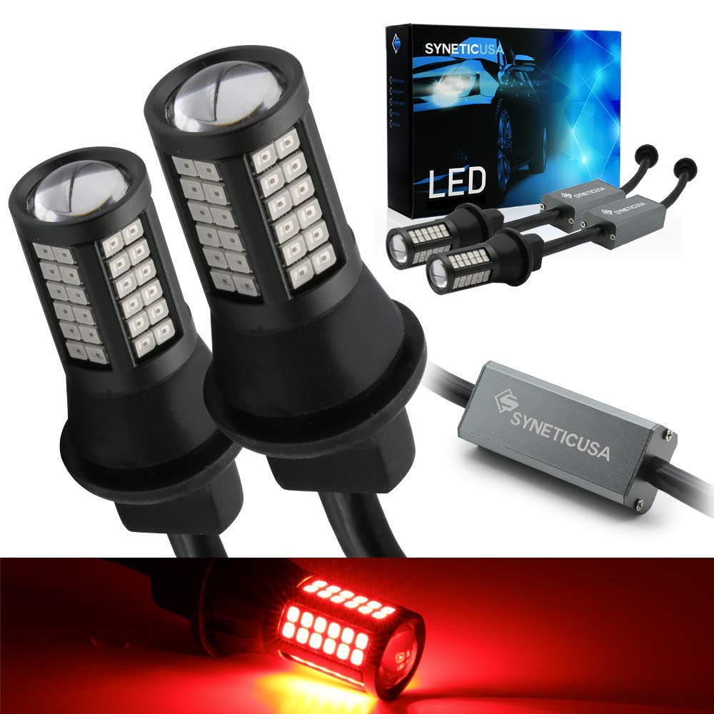 Syneticusa 7443 Error Free Canbus Ready Red Led Brake Parking Tail Stop Turn Signal Light Bulbs Drl Parking Lamp No Hyper Flash