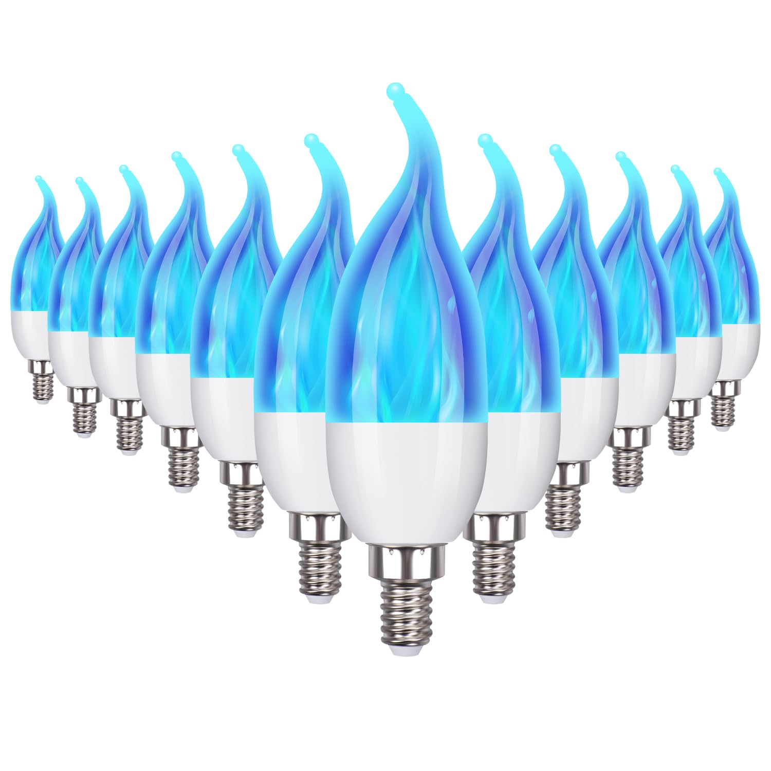 OHLGT E12 Flame Bulbs 2.0W Blue LED Candelabra 12 Packs for Christmas Party Decorations