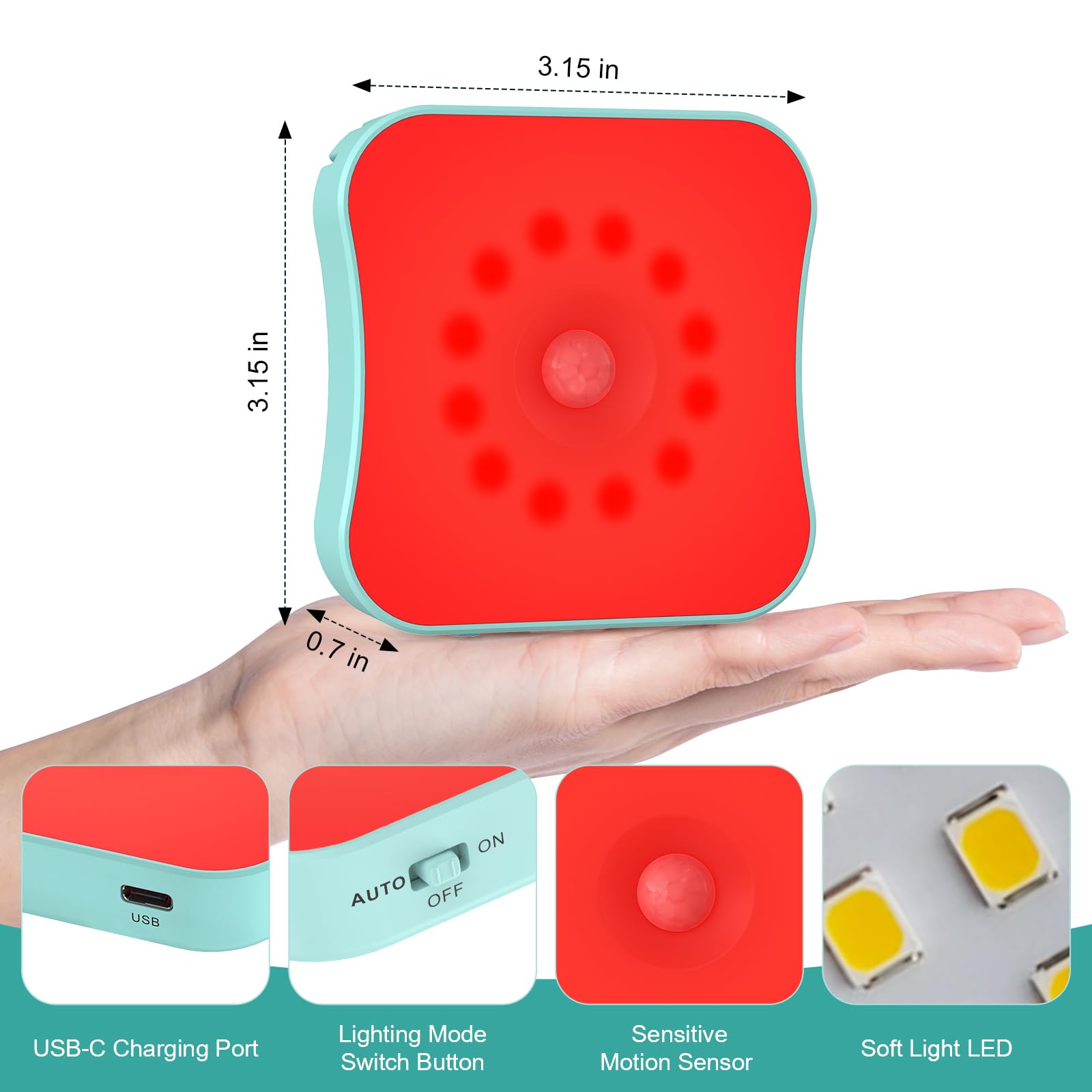 ZOCIFINER Rechargeable Red Night Lights with Motion Sensor, Magnetic Stick-On Design for Bathroom, Bedroom, and Stair - 4 Pack