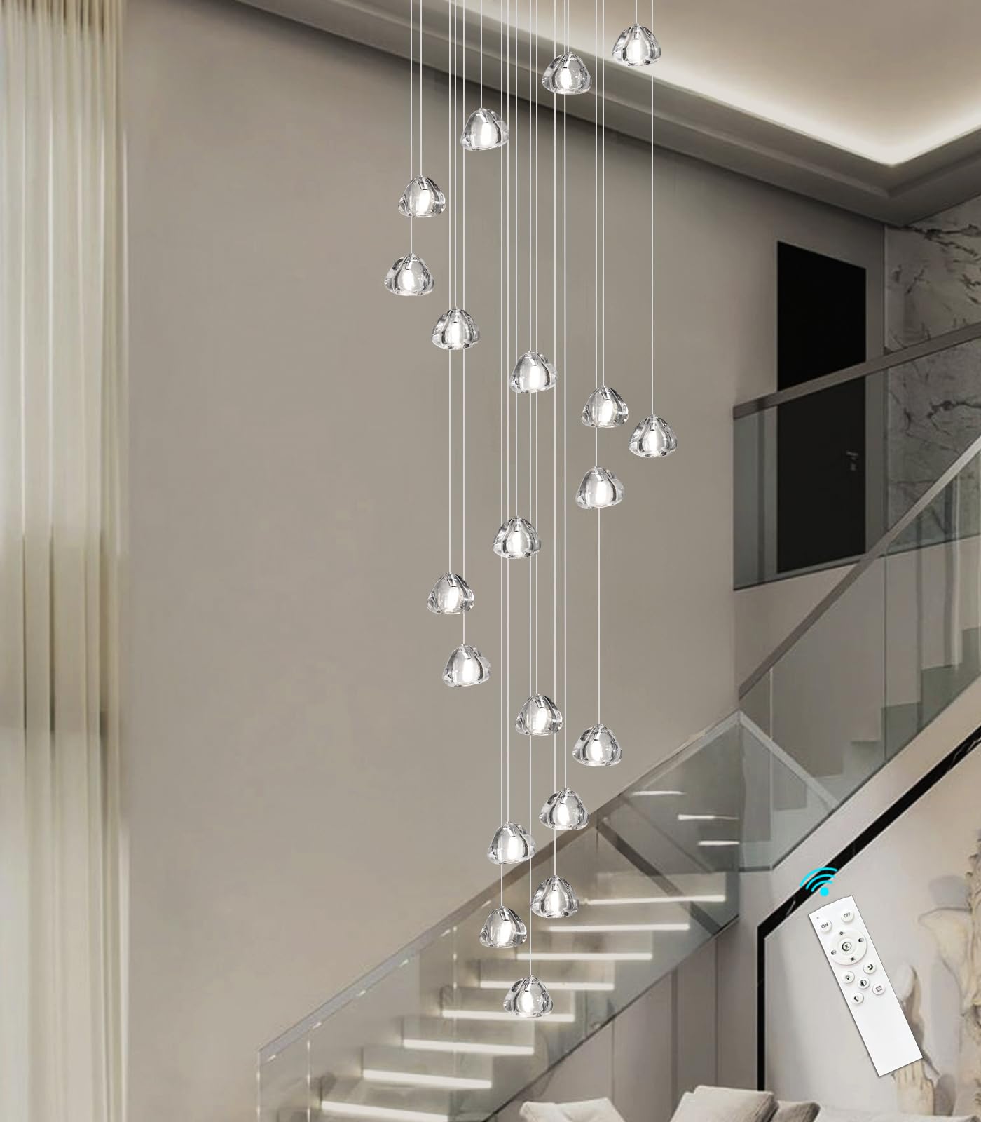 Haixiang 20-Lights Modern Chandeliers For Living Room Long Light High Ceiling Pendant Lights Led Dimmable Lighting Fixtures Chan