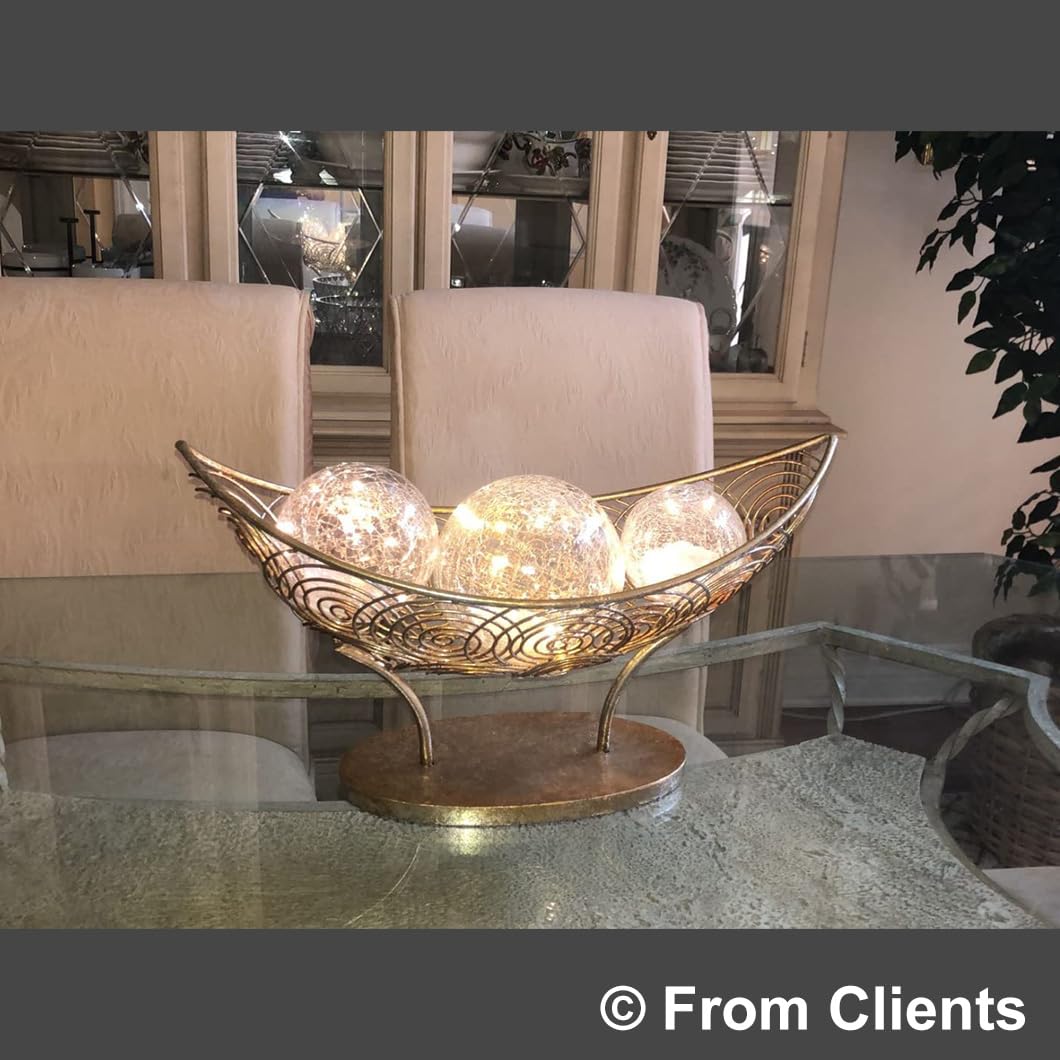 Kaowod Crackle Globe LED Lamp - 5" Gold Mercury Glass Ball, Battery Operated Night Light for Christmas & Indoor Decor