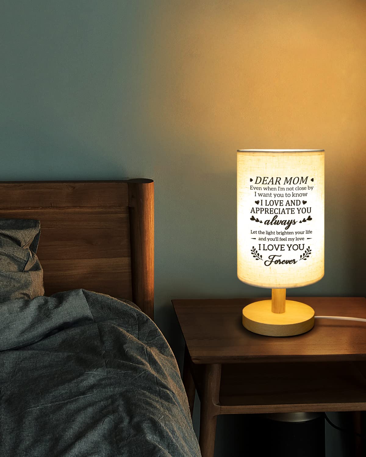 Calibron Gifts For Mom From Daughter Son, Mom Birthday Gifts Fabric Lamp, Valentine Birthday Gifts For Mom Table Lamp With Woode