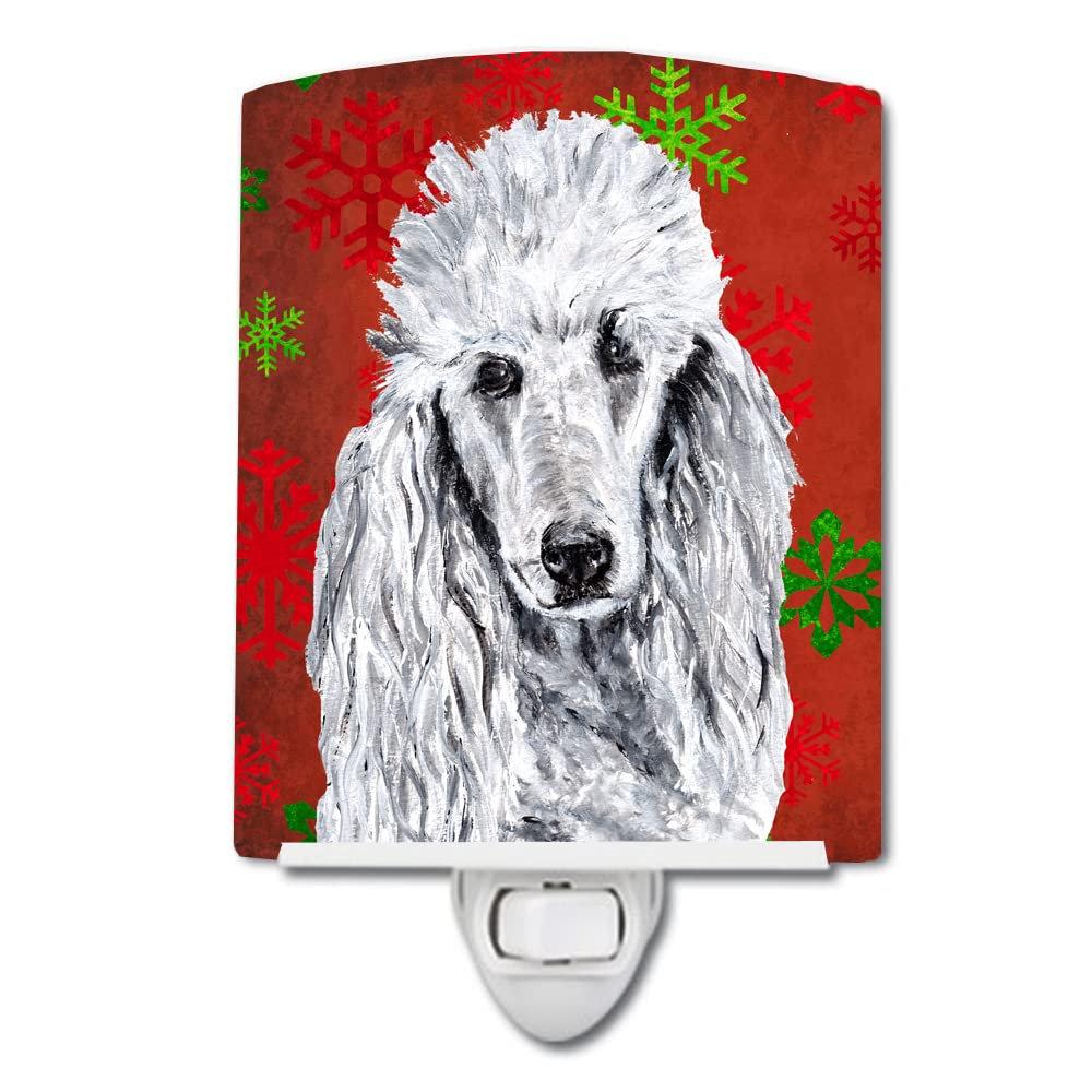 Carolines Treasures Ceramic Night Light, Red Snowflakes, 6x4x3in, Model SC9751CNL, White Standard Poodle, UL-Certified