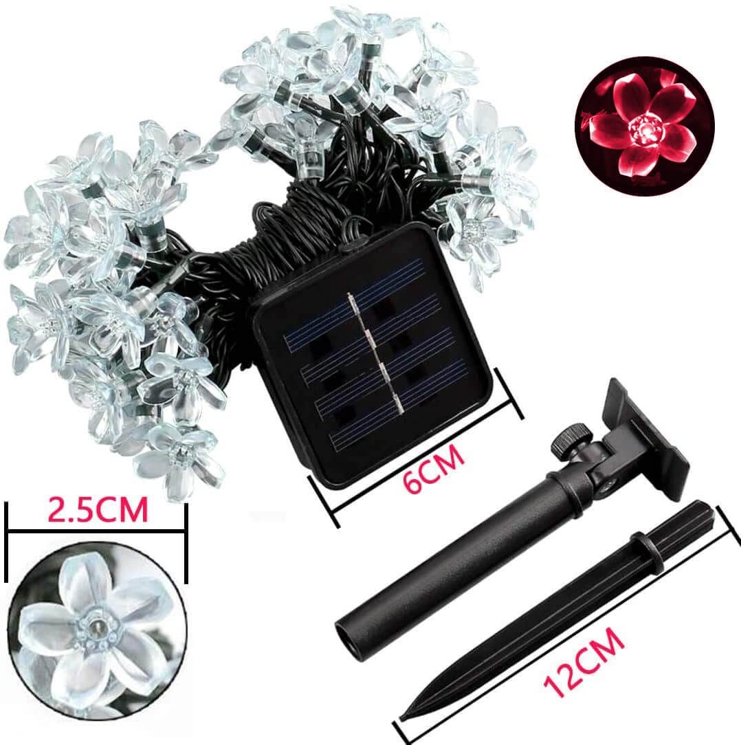 Semilits Outdoor Solar String Lights 50Led Flower Shaped Solar Fairy Lights For Christmas Garden Decoration Red