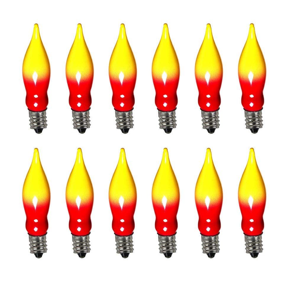 Goothy 12 Pack Christmas Flame Lights Bulb, Red/Yellow Flame Bulb Christmas Bulbs For Candle Lamps, Chandelier, C18 Outdoor Chri