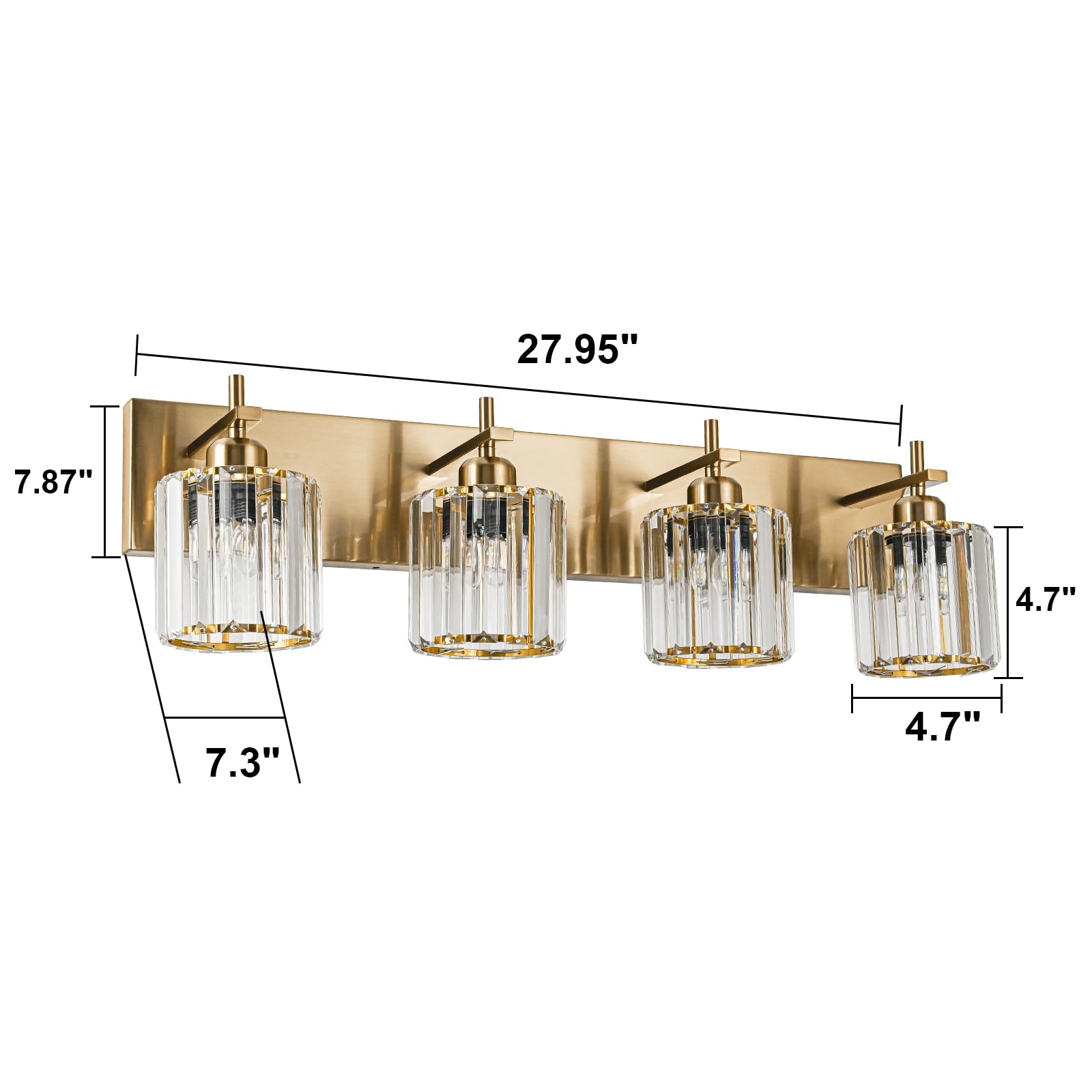 HUOKU Modern Crystal Bathroom Vanity Lights, 4-Light, Gold Finish, Metal and Crystal, Over Mirror Fixtures