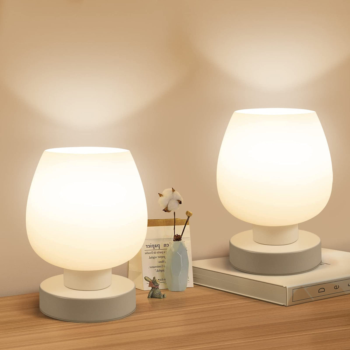 Touch Bedside Table Lamp Set Of 2 - Small Modern Table Lamp For Bedroom Living Room Nightstand, 3-Way Dimable Desk Lamp With Whi