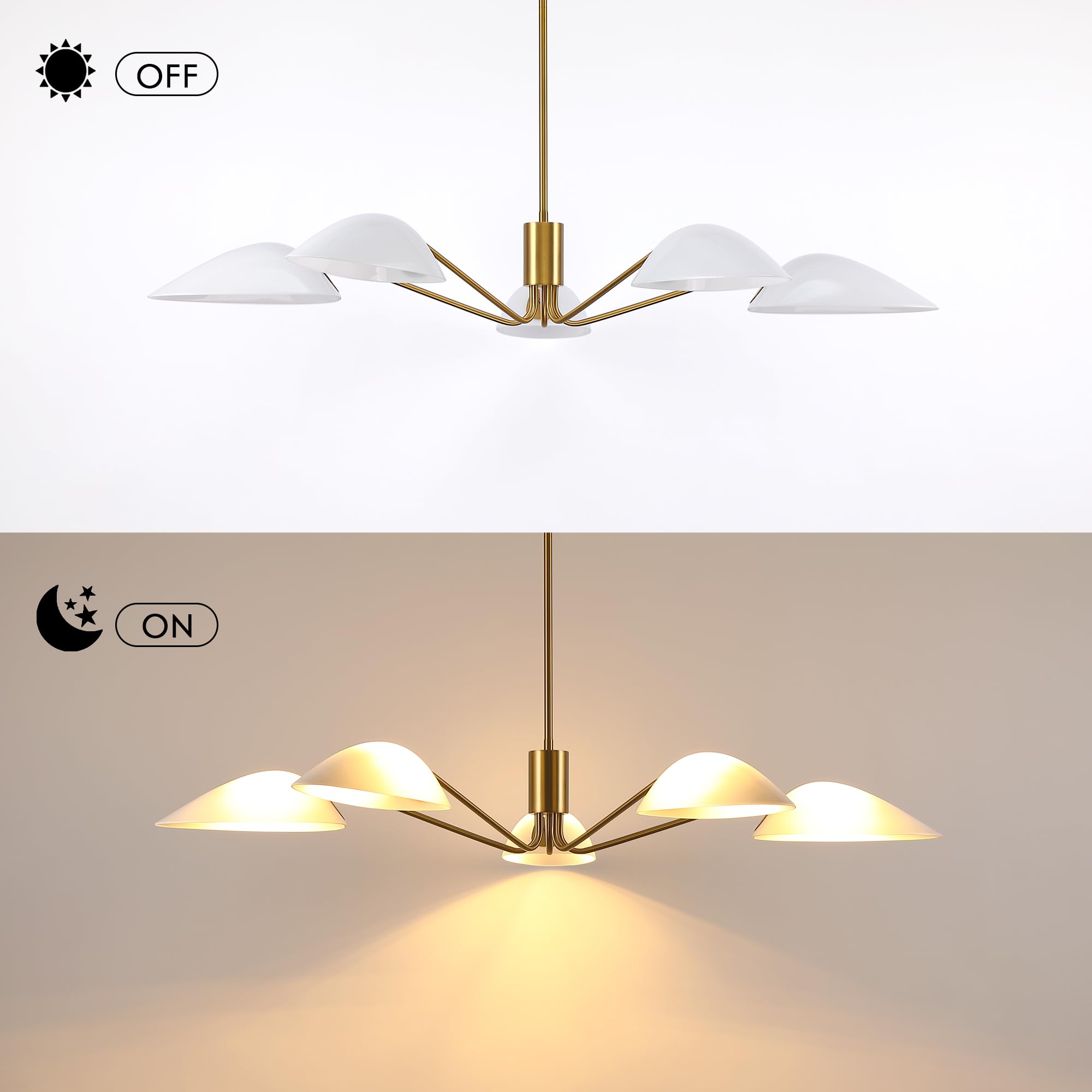 MEXO Modern Glass Sputnik Chandelier, Gold 5LT Pendant Light Fixture for Dining Room & Kitchen Island, Model 10028CH-GD