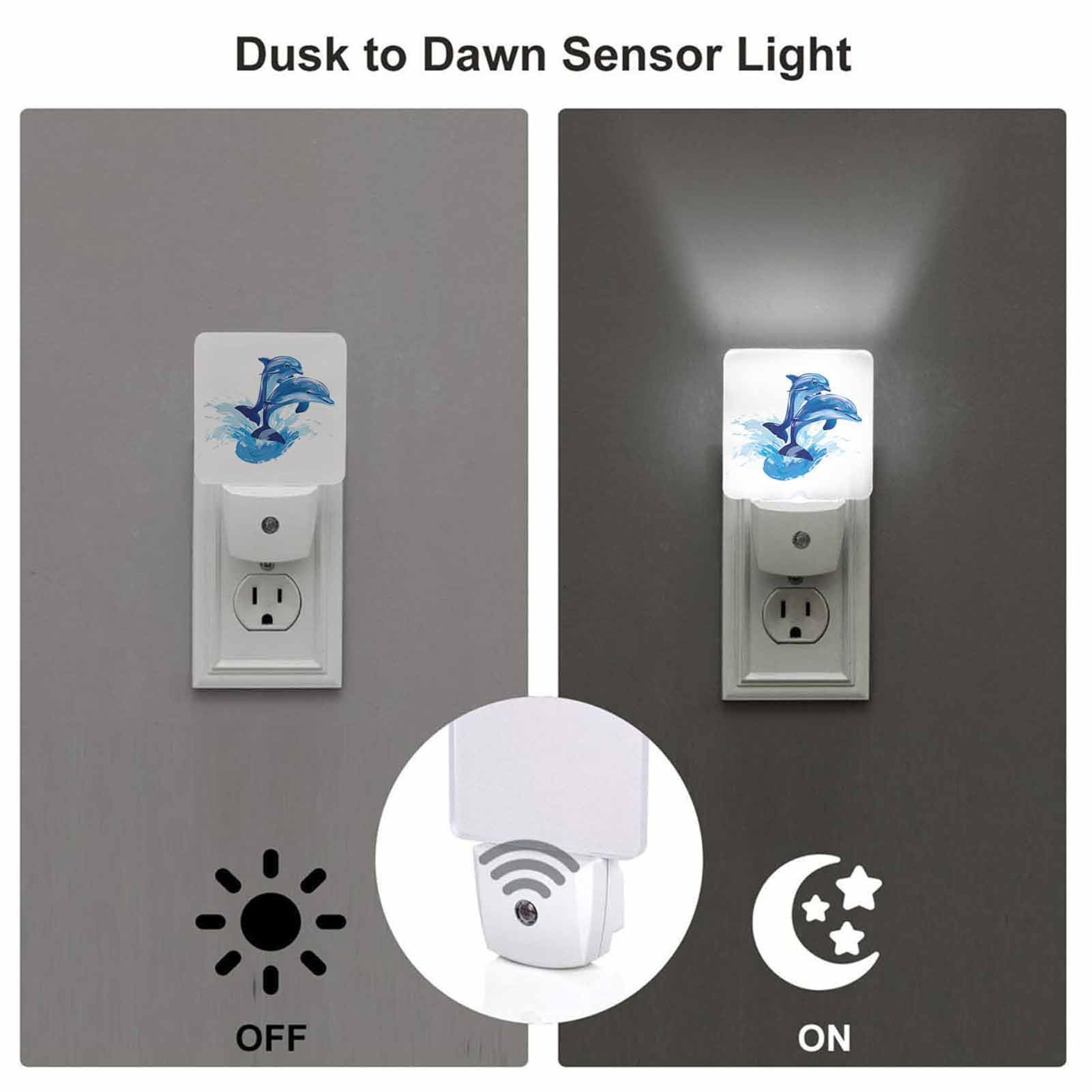 Chrobak LED Night Light, Dolphins Jumping Out of Sea, Energy Efficient Plug-in with Dusk to Dawn Sensor, White, Model WML-Night-Light-231023-137