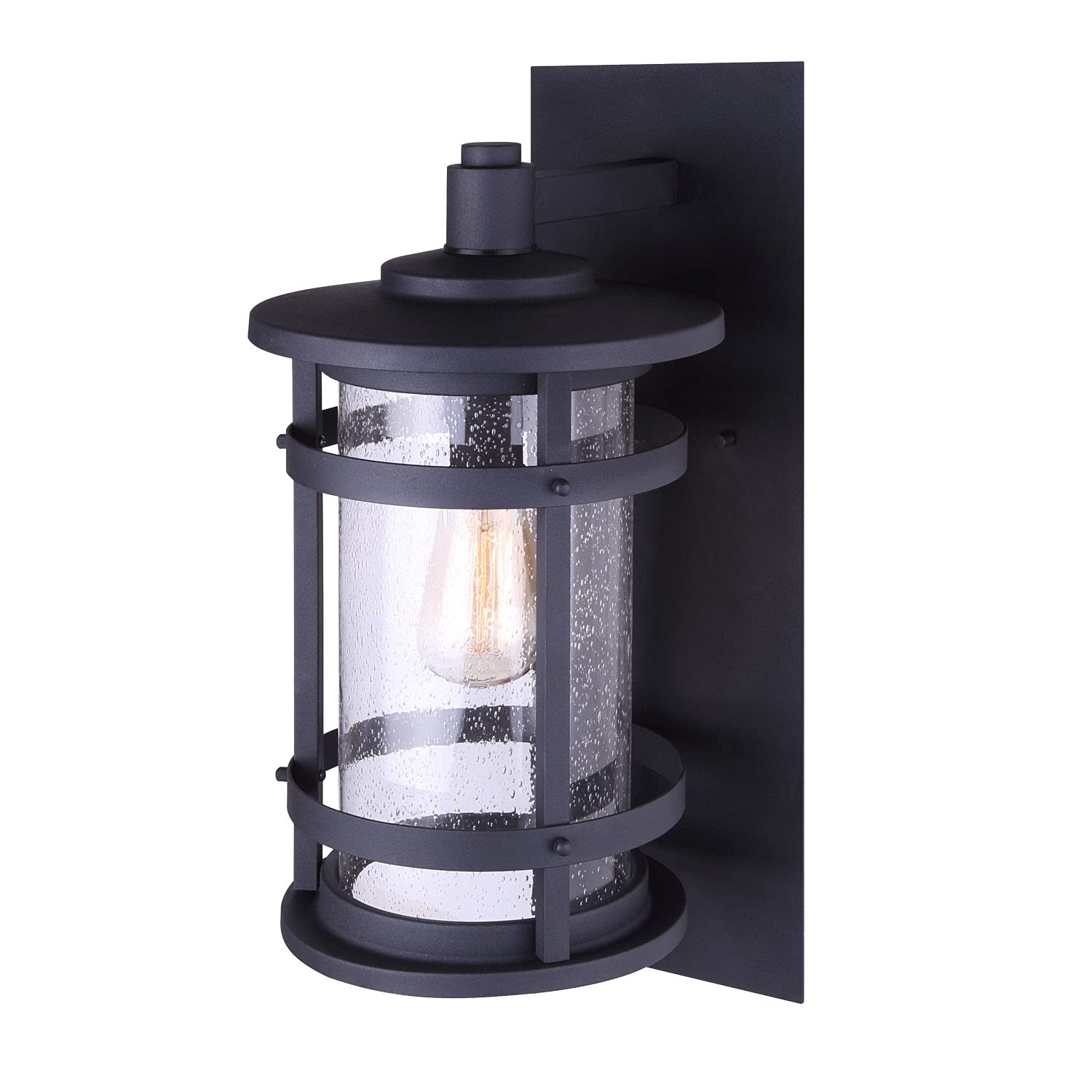 Canarm Duffy 1-Light Outdoor Wall Lantern, Black Metal, Seeded Glass, Weather-Resistant, Model IOL340BK
