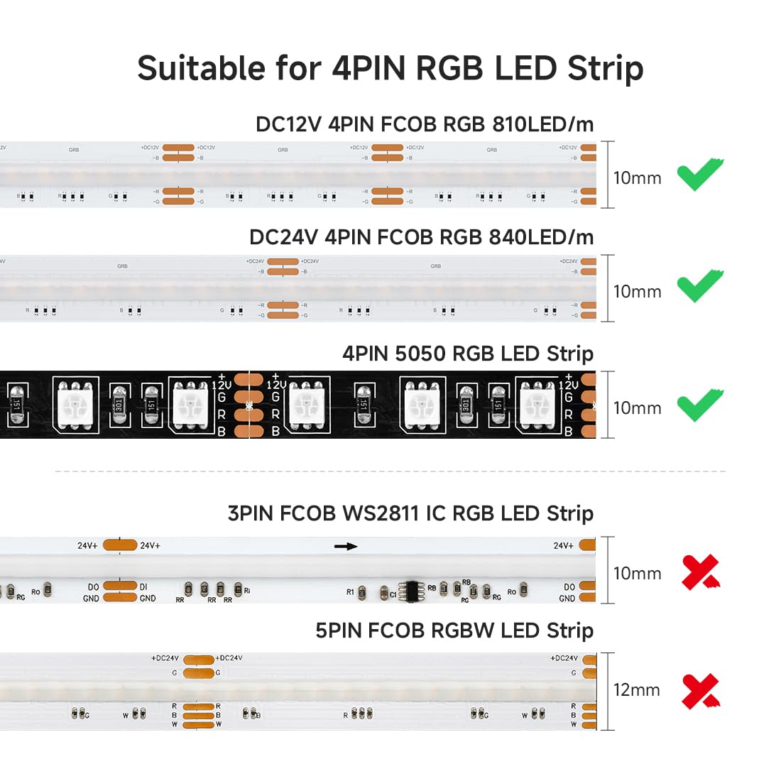 Btf-Lighting 10 Pairs 17Cm 4Pin Jst Sm 22Awg Wire Cable Male/Female Connector Plug For Fcob Cob Rgb Led Strip Light