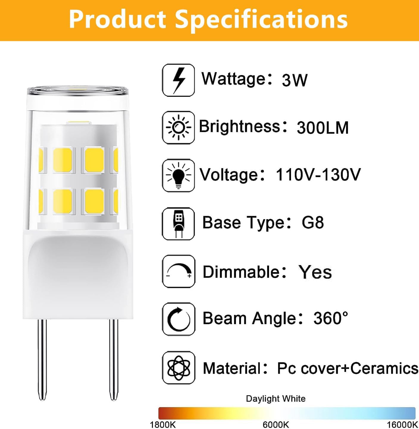 G8 Led Bulb, 3W Equivalent 20W-25W Halogen Bulb, G8 Gy8.6 Bi-Pin Base, T4 120V Puck Light Bulb For Replacement Microwave Light B
