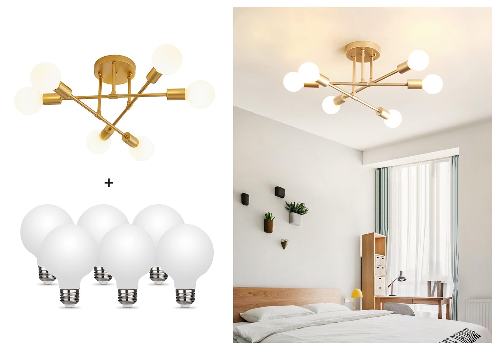 Dellemade Modern Sputnik Chandelier, 6-Light Ceiling Light, 6 Led Light Bulbs Included For Bedroom,Dining Room,Kitchen,Office (G