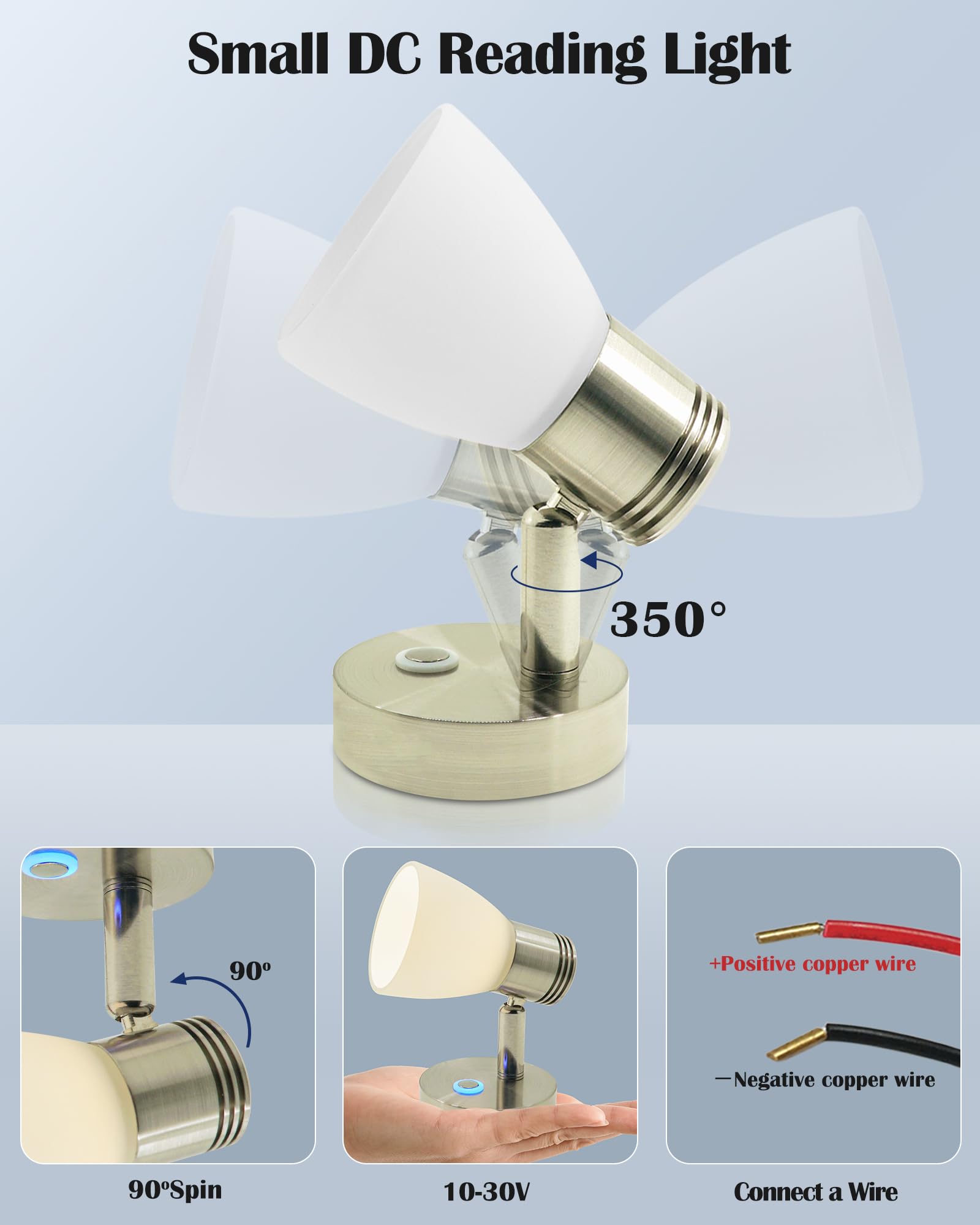 THALASSA LED 12V Reading Lamp - Dimmable Wall Sconce, Warm White, Brushed Aluminum, Model L0262BM for Boats, Caravans, and Campers