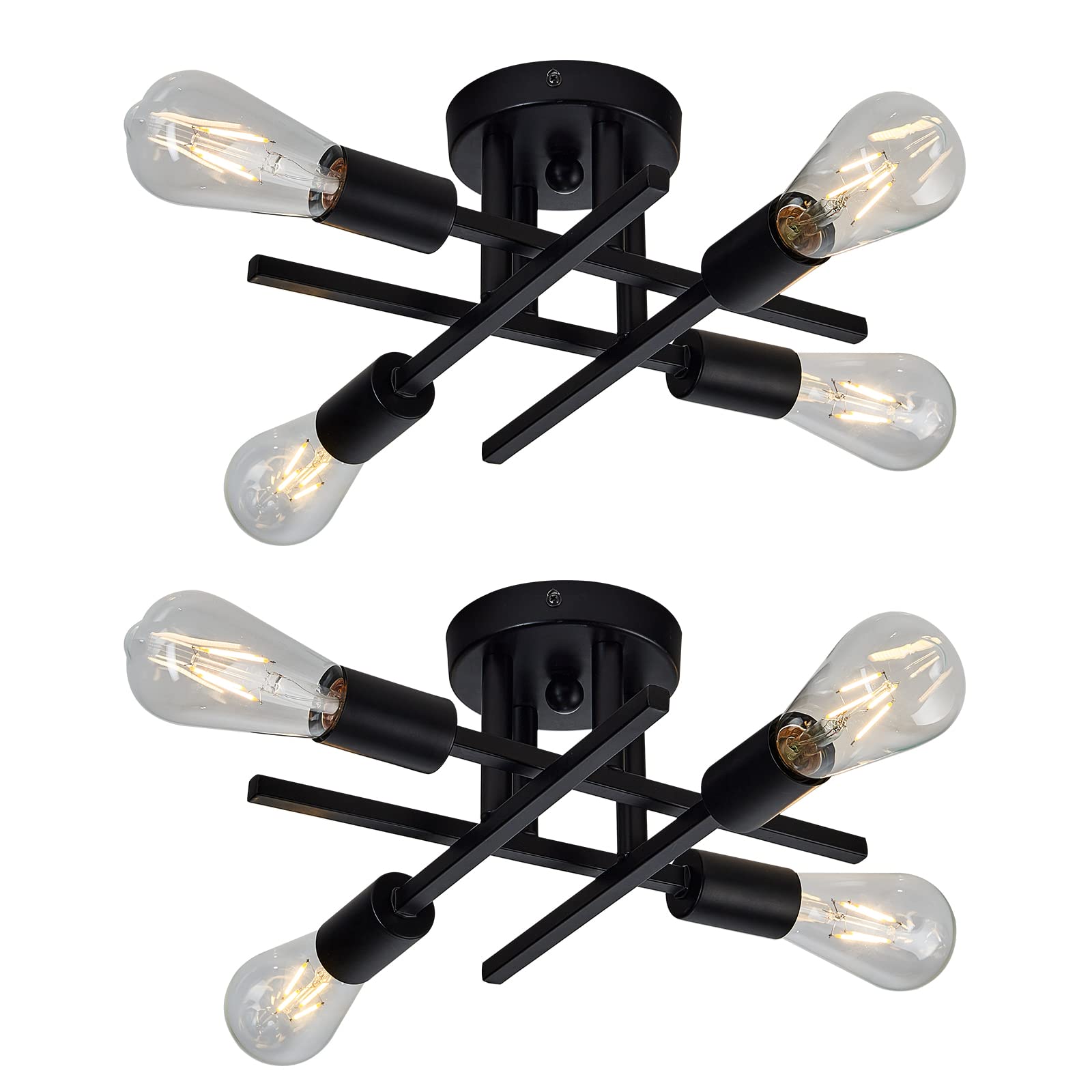 ZGLAOJT 4-Light Semi Flush Mount Ceiling Light Fixture, Metal, 2 Pack, Matte Black, Model F-1158