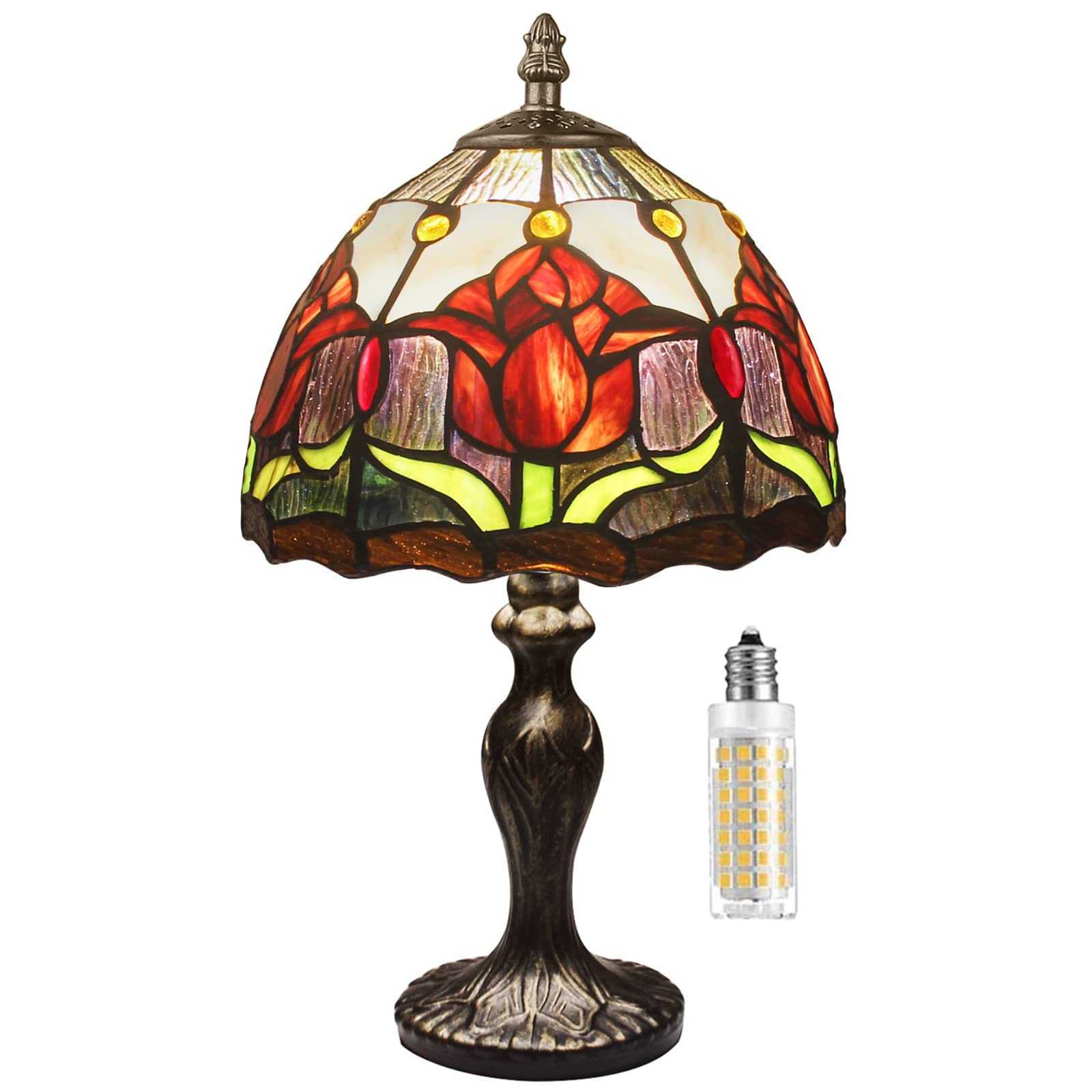 MIAOKE Tiffany Table Lamp Stained Glass Table Light, Handmade Desk Bedside Table Night Lamp, Antique Art Craft Gifts Lover Kid L