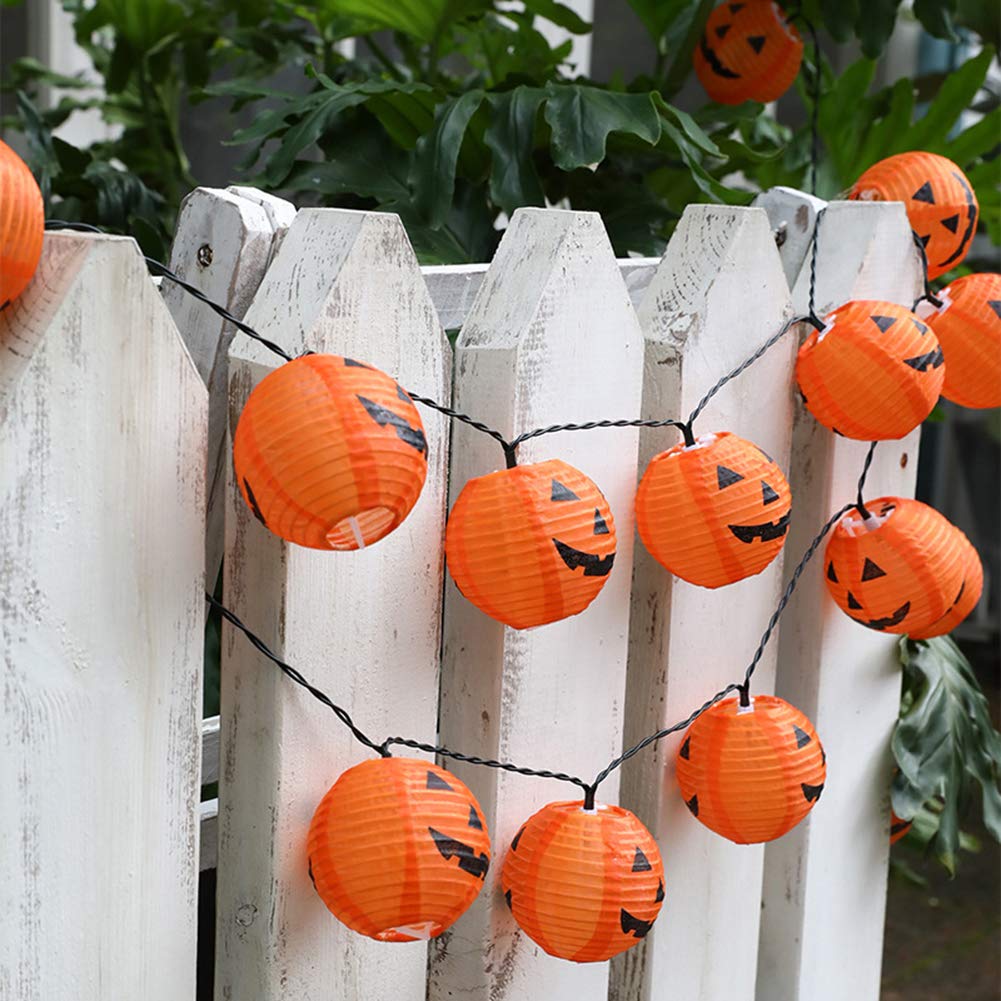 GOOTHY Outdoor Halloween Pumpkin Lantern String Lights, 8.5FT, Orange, 10 Mini Jack-O-Lanterns, Plug-in for Patio Garden Party