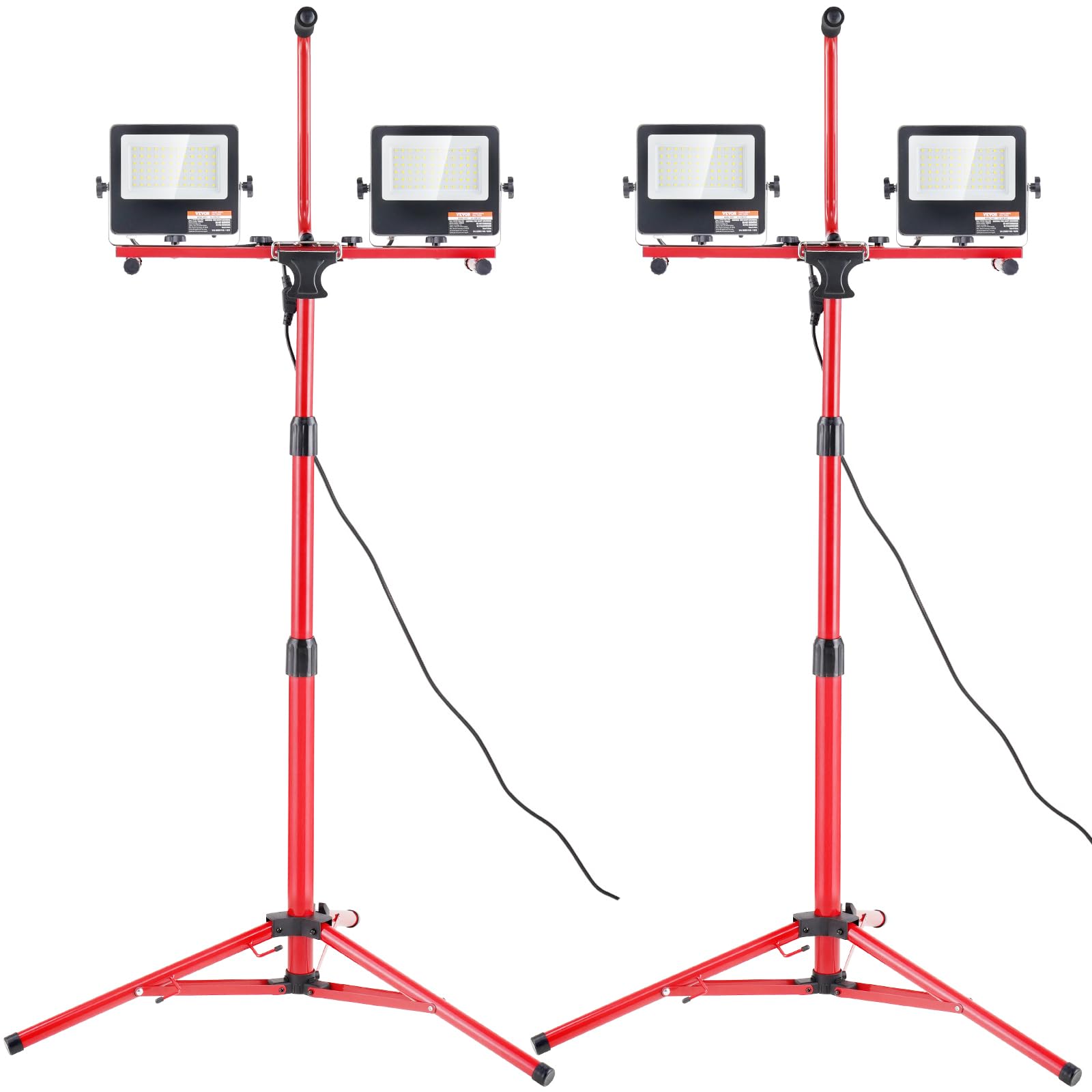 VEVOR LED Work Light with Stand, 2PCS 10000 Lumen Dual-head LED Work Light with 27.6''-68.1'' Adjustable and Foldable Tripod Sta