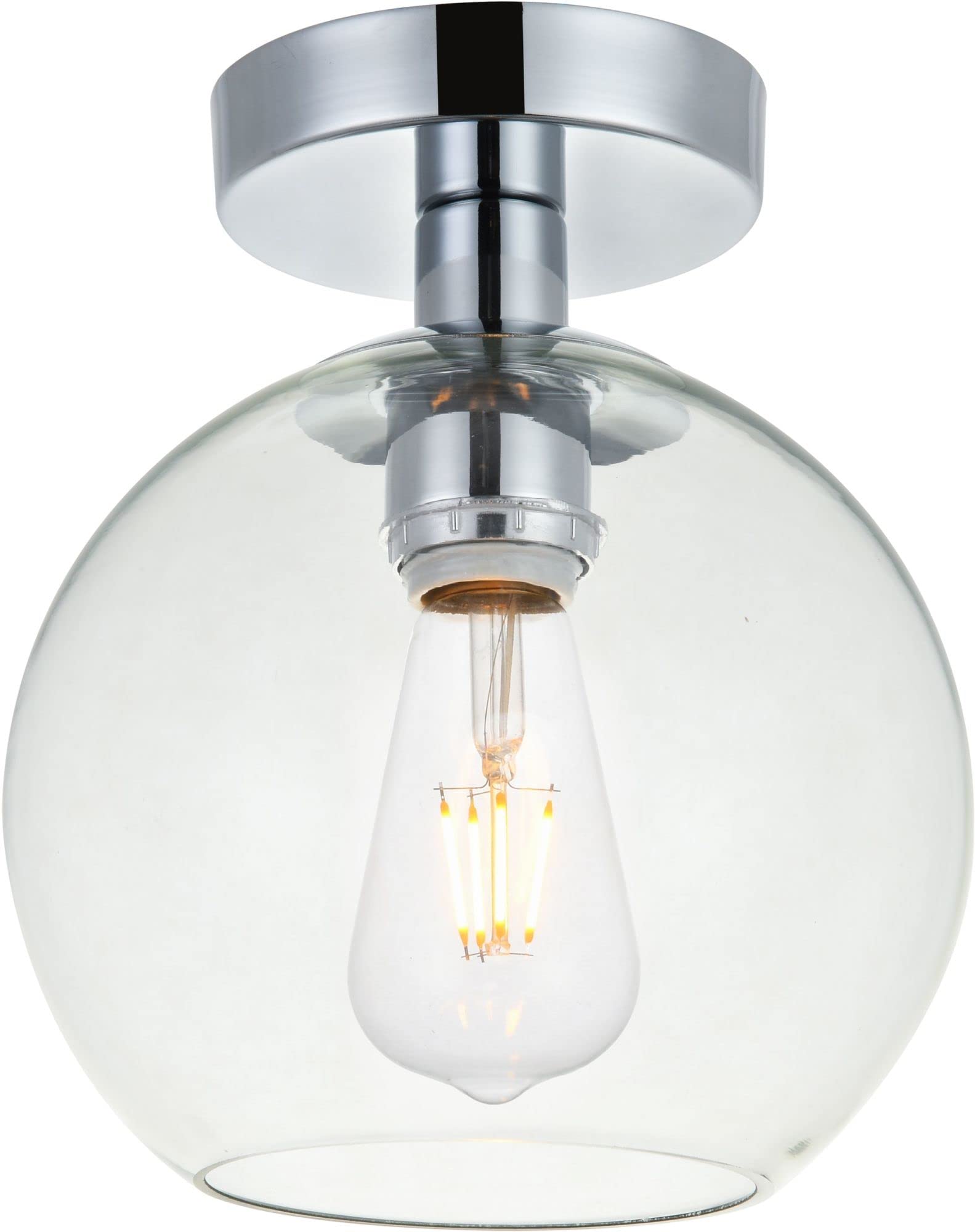 Living District Baxter 1-Light Metal & Glass Flush Mount in Chrome/Clear