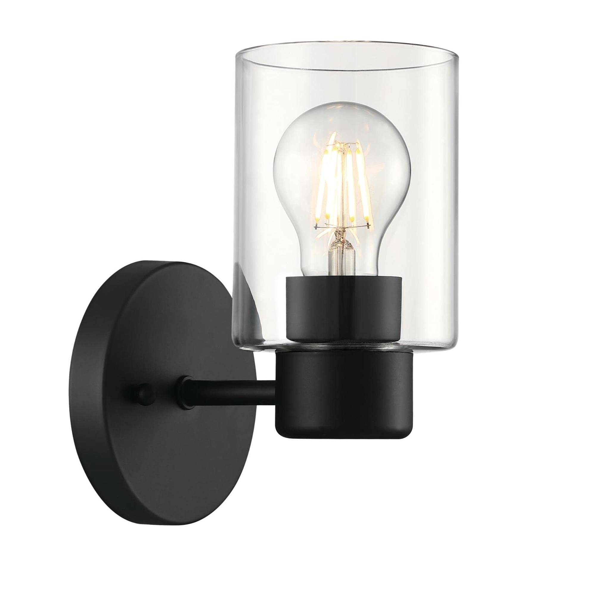 Westinghouse Sylvestre One-Light Indoor Wall Light Fixture, Matte Black, Clear Glass, Model 6115500