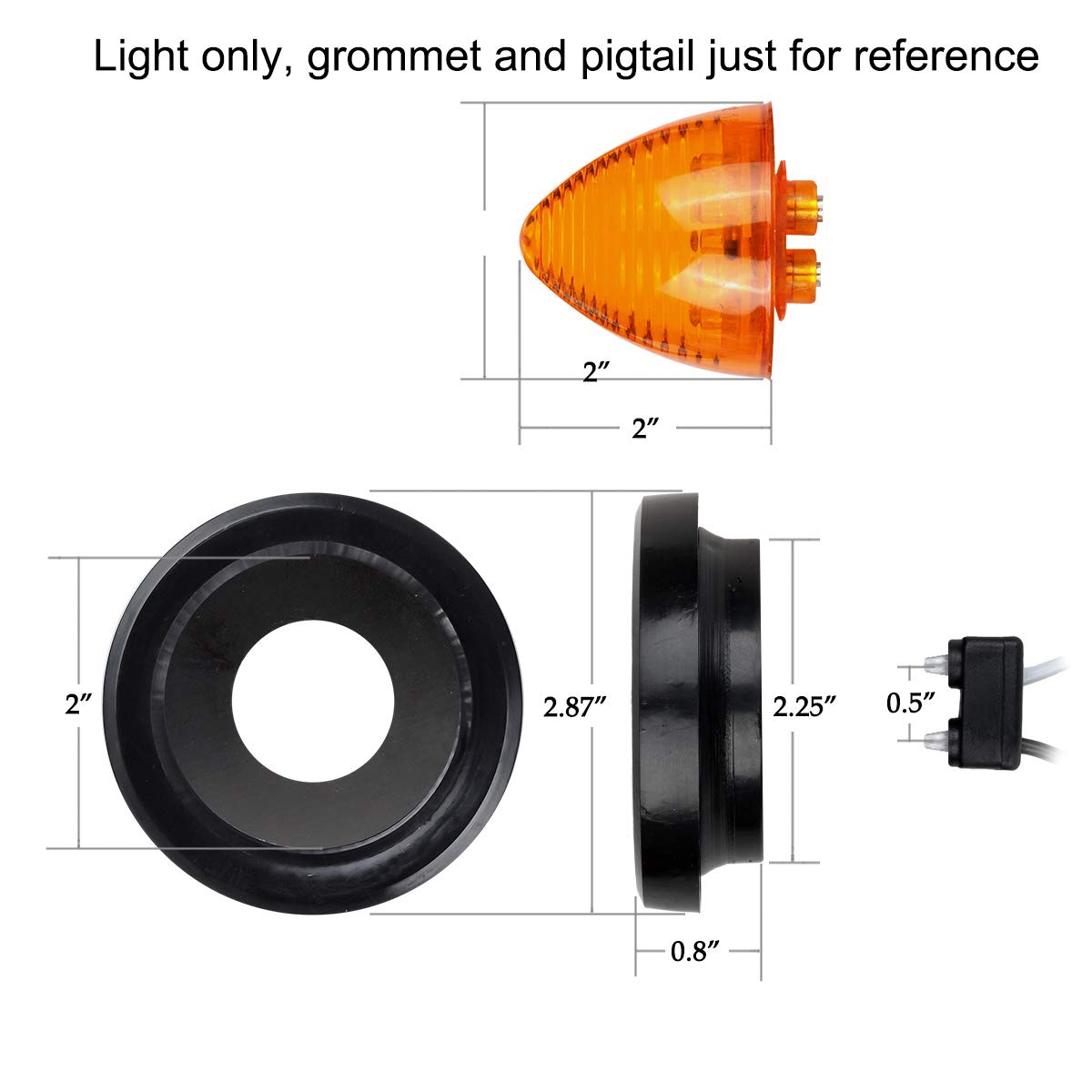 Partsam 2" Amber 9LED Beehive Side Marker Lights - Round Cone Clearance Lights for 12V Trailer, Model 13