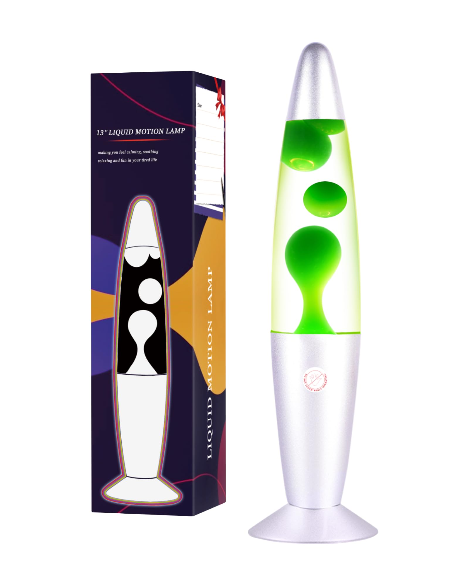 QQP Green Magma Liquid Motion Lamp, Glass-Aluminum, 13 Inches, Silver Base, Nightlight for mature-themeds, Teens, Kids