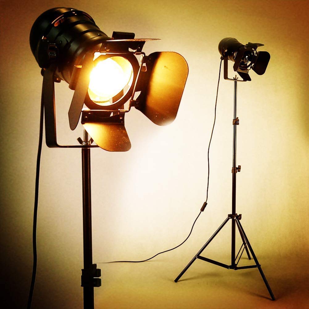 XIHOME Vintage Industrial Black Tripod Floor Lamp - Adjustable, Metal, 5m Cable with Foot Switch, Pack of 2