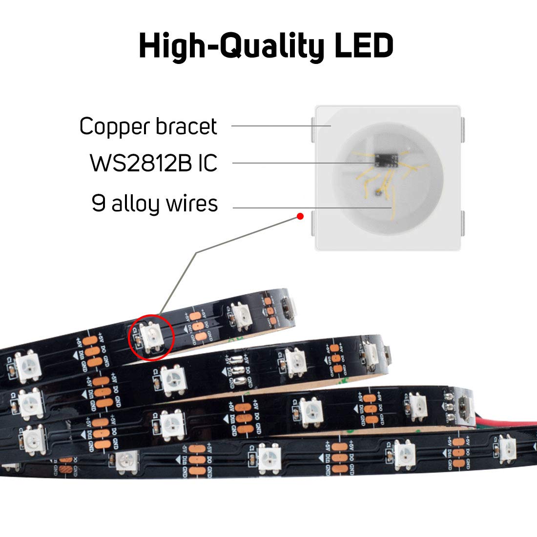 Btf-Lighting Ws2812B Rgb Eco Led Strip, Chasing Effects 5050Smd Individually Addressable 16.4Ft 30Pixels/M 150Pixels Flexible Dr