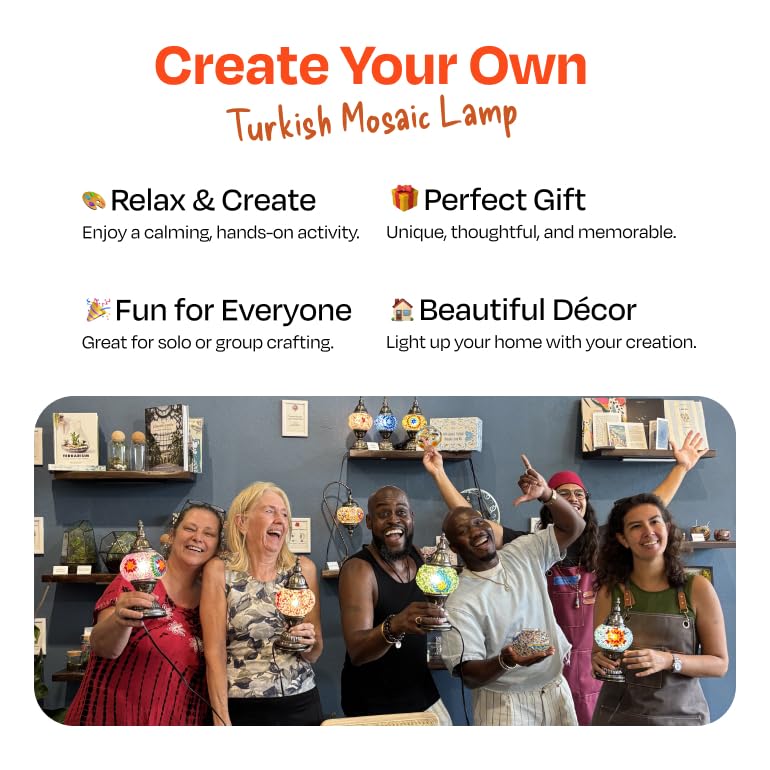 Kraftstories Turkish Mosaic Lamp Kit Diy Glass Decorative Table Bedside Night Light Tabletop For Living Room Bedroom | Make Your Own Lamp | Antique Bronze Base (Sunset)