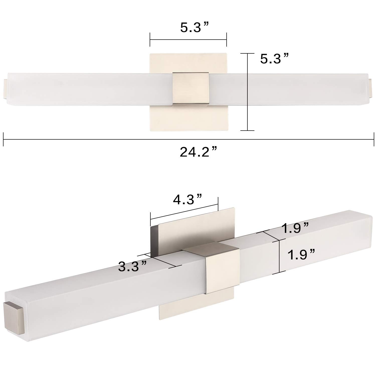 ZUZITO 24in Bathroom Vanity Light, 18W Dimmable LED, Brushed Nickel, 3CCT Selectable, Model S16001-613mm-3C