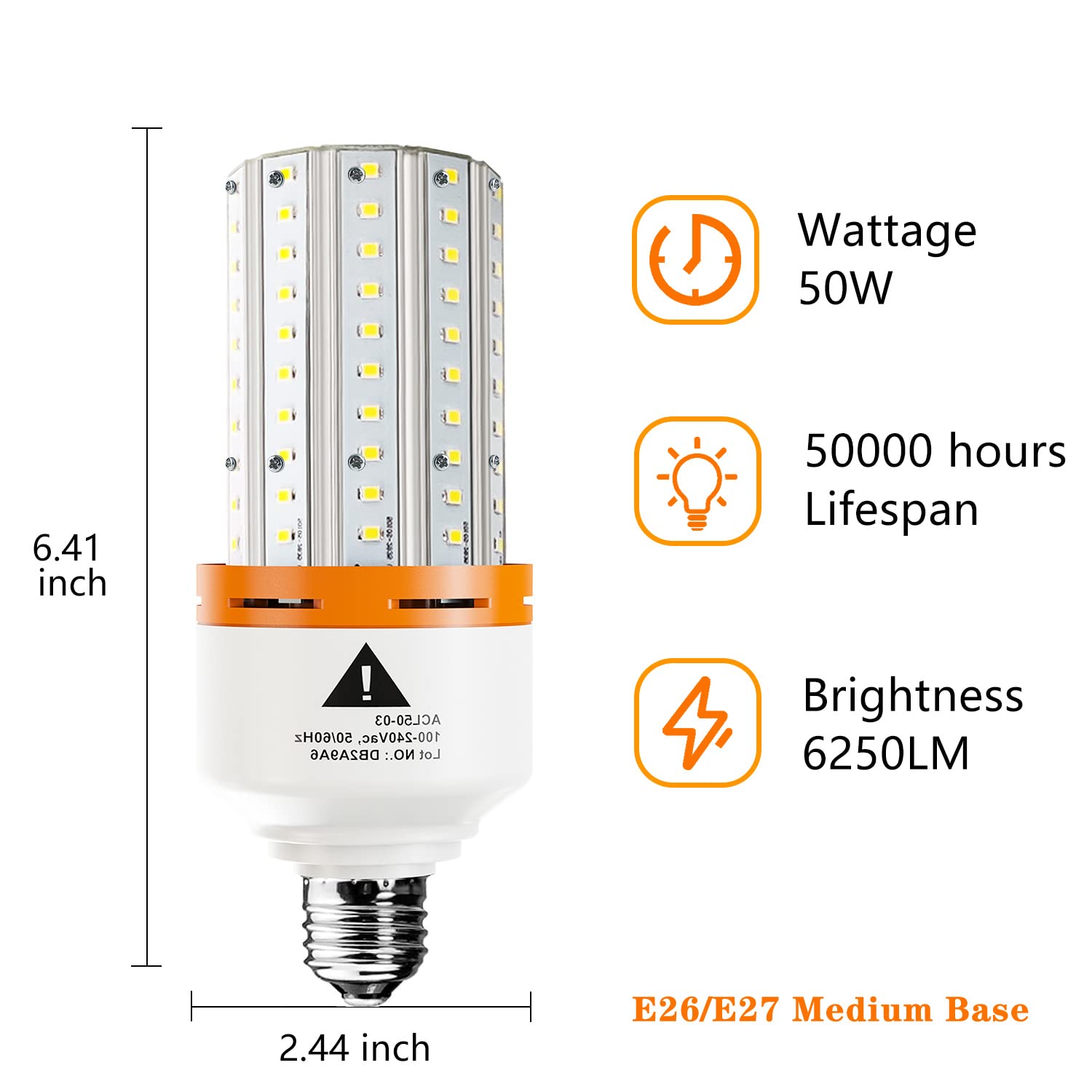 Led Light Bulb, 400W Equivalent 6250 Lumen 5000K Super Bright Led Bulb,E26/E27 Medium Base 50W Led Corn Light Bulb For Outdoor I