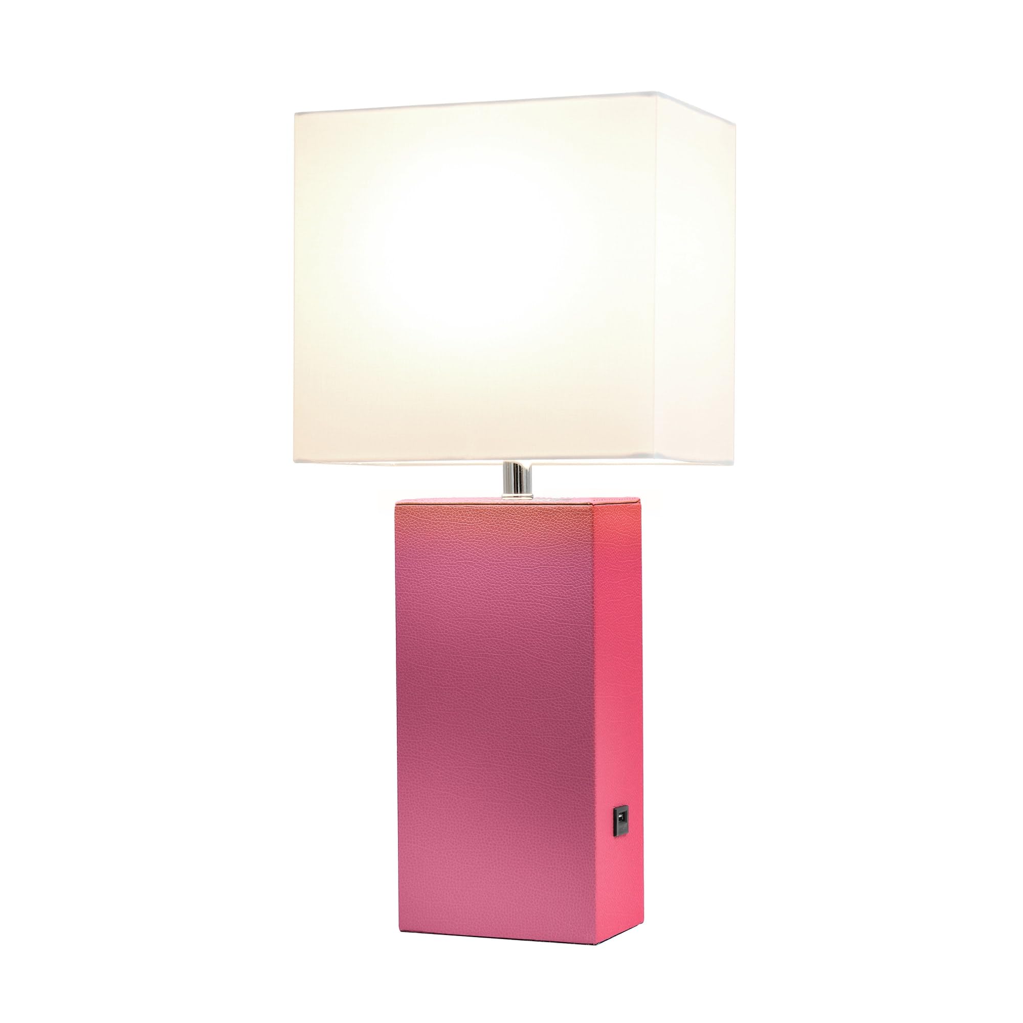 Elegant Designs LT1053-HPK Modern Leather USB and White Fabric Shade Table Lamp  Hot Pink (Pack of 1)