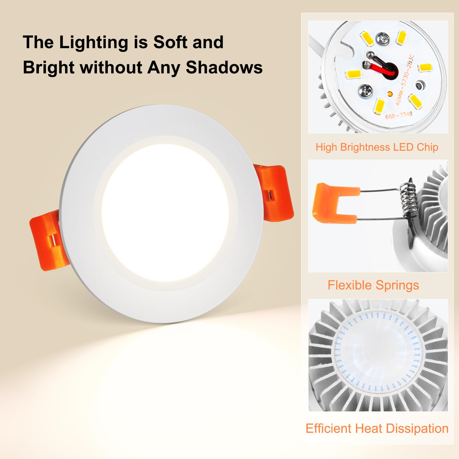 Ygs-Tech 2 Inch Led Recessed Lighting, Dimmable Downlight 3W(35W Halogen Equivalent), Cri80, 4000K Natural White Ceiling Light W