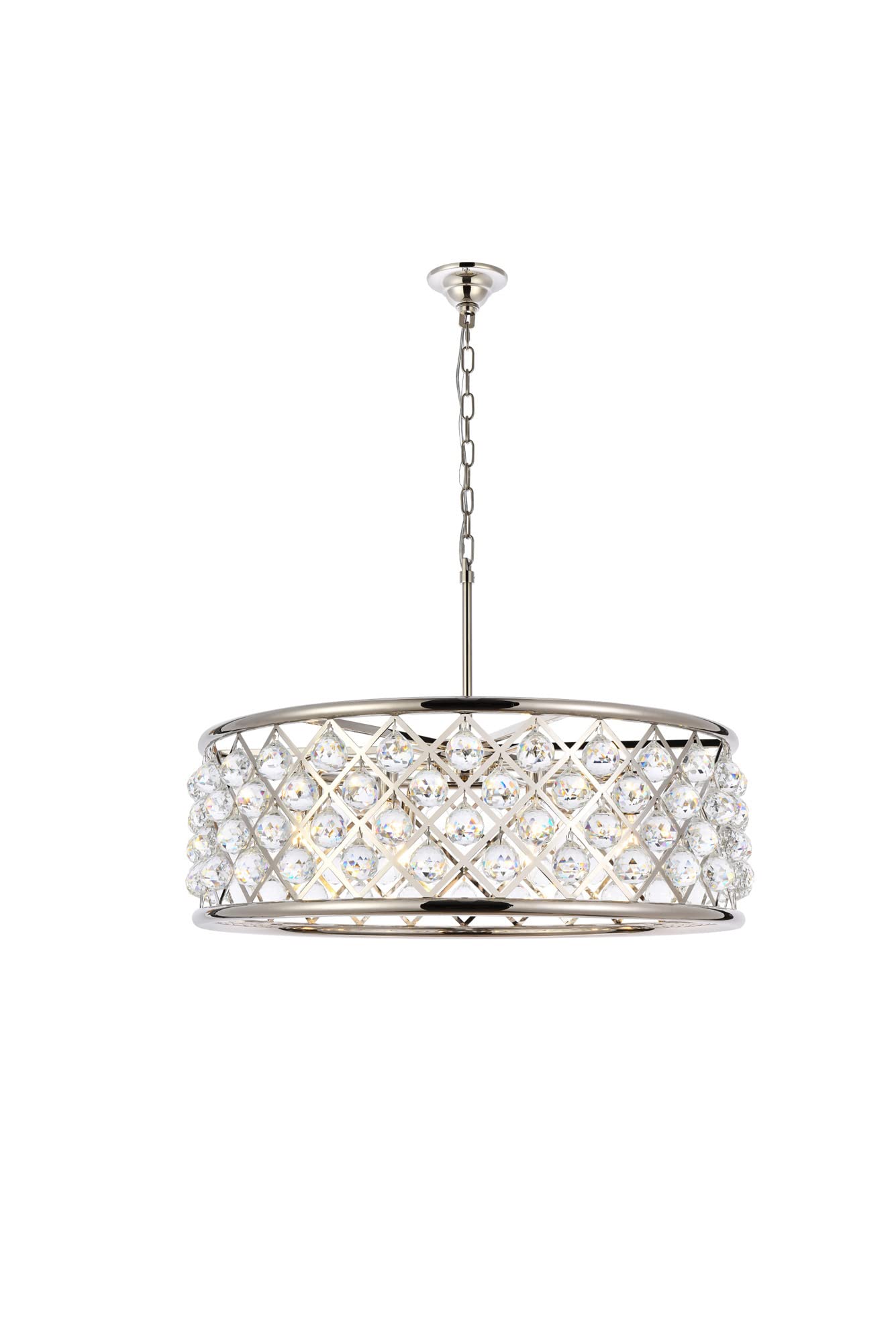 Elegant Lighting 1214D32PN/RC Madison Collection 8-Light Pendant Lamp with Royal Cut, 32&quot; Depth x 10.5&quot; Height, Polished Nickel Finish, Crystal