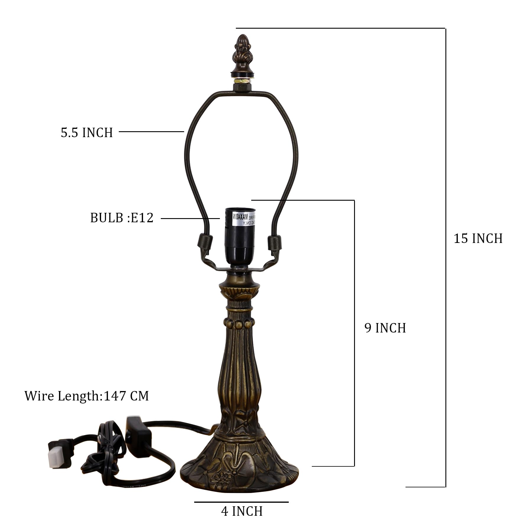 TCODTPOL Tiffany Table Lamp Base Replacement, Resin in Bronze, Size B (W4H15 Inch), Model W08T02