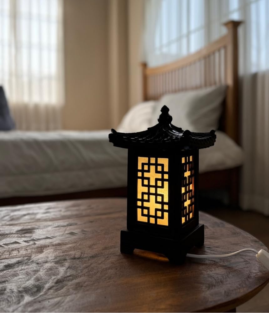 Traditional Korean Wood Lamp | Handmade Asian Oriental Table Lantern | Bedside Bedroom Accent Light | Unique Gift Idea | Lattice