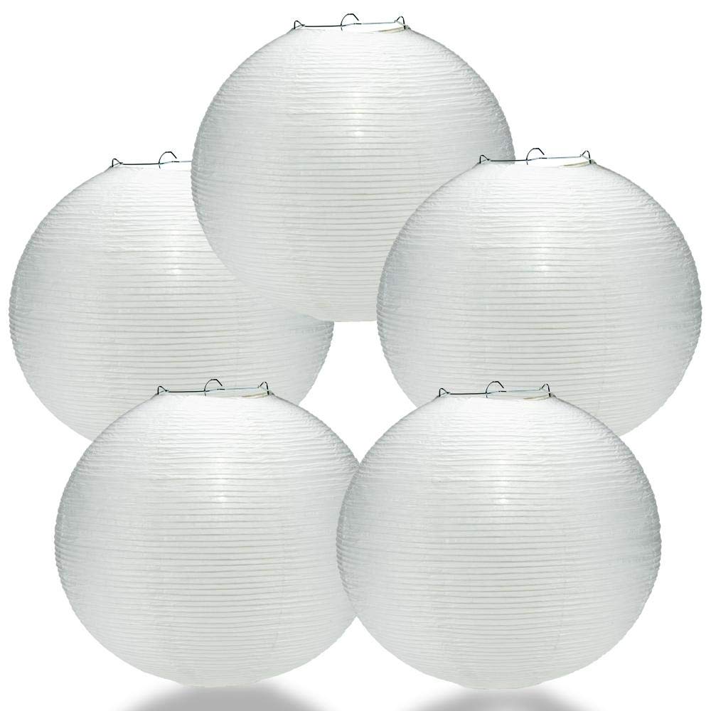 PaperLanternStore.com (5-Pack) 12 Inch White Fine Line Premium Even Ribbing Paper Lantern, Extra Sturdy