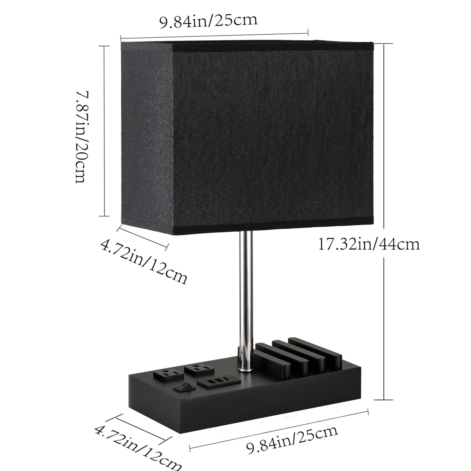 Briever Usb Table Lamp, Multi-Functional Bedside Desk Lamp With 2 Ac Outlets, 3 Usb Charging Ports And Wooden Phone Stand Organi