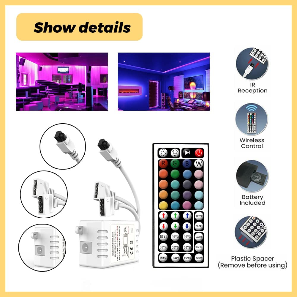 Arotelicht RGB LED Controller with 44 Key IR Remote, for SMD 5050/2835 LED Strip Lights, 12V-24V, Model TD3C001