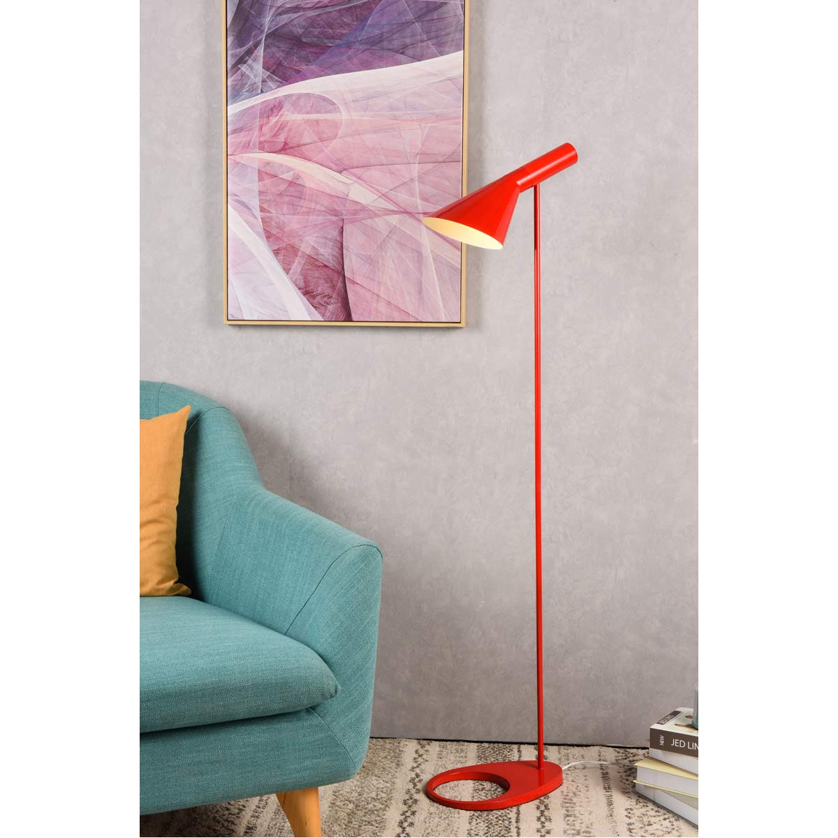 Elegant Lighting Living District Juniper 1-Light Modern Metal Floor Lamp In Red