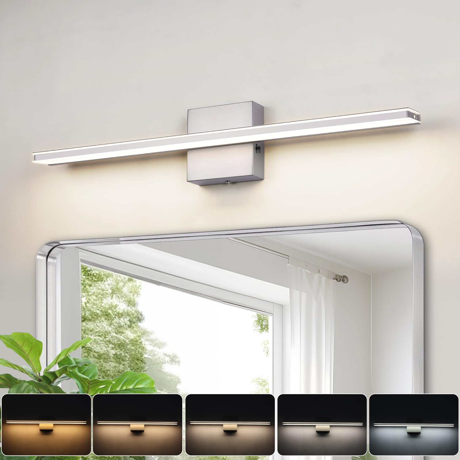 BRIVOLART LED Vanity Light Fixture 18W Dimmable 5CCT 23.6 Inch Brushed Nickel Model 6420 Acrylic Over Mirror Bathroom Lighting