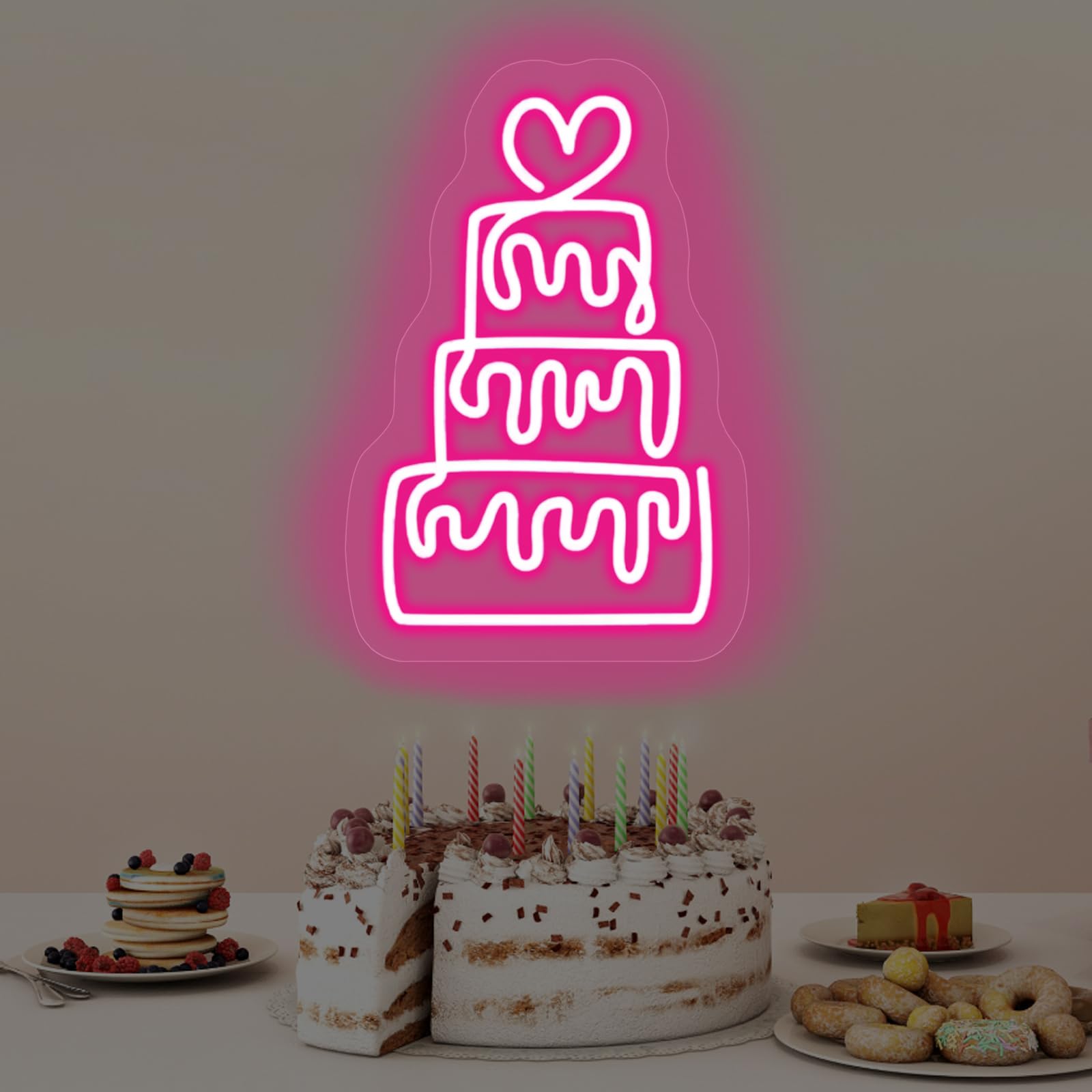 Birthday Cake Neon Sign For Wall Decor Led Dimmable Acrylic Neon Light Up Birthday Party Sign Banner Handmade Wall Art Lights For Food Shop Shops Christmas Birthday Party Gift 