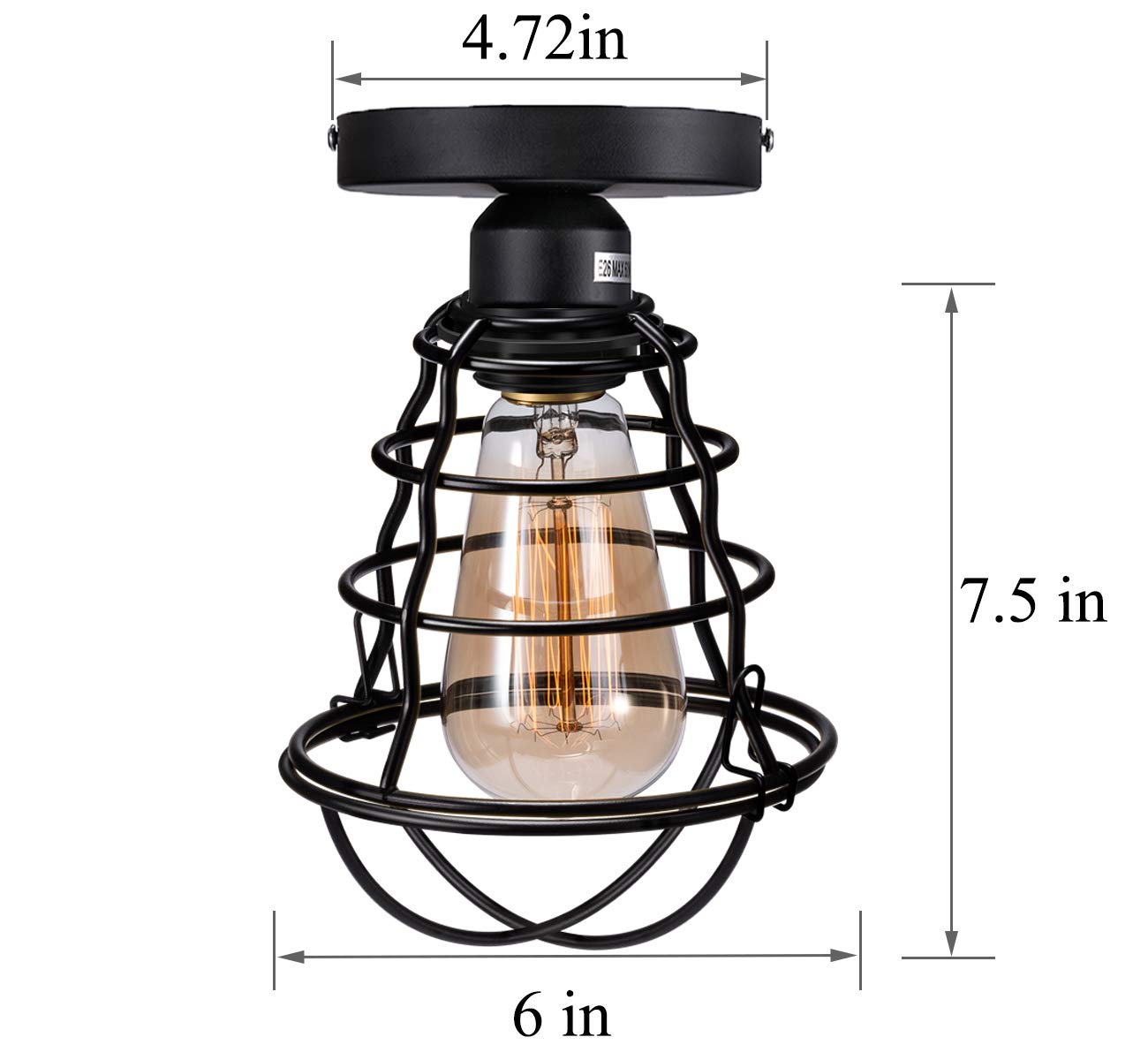 Asnxcju Vintage Semi Flush Mount Ceiling Light, Industrial Black Metal, 2 Pack, E26 Base, UL Listed