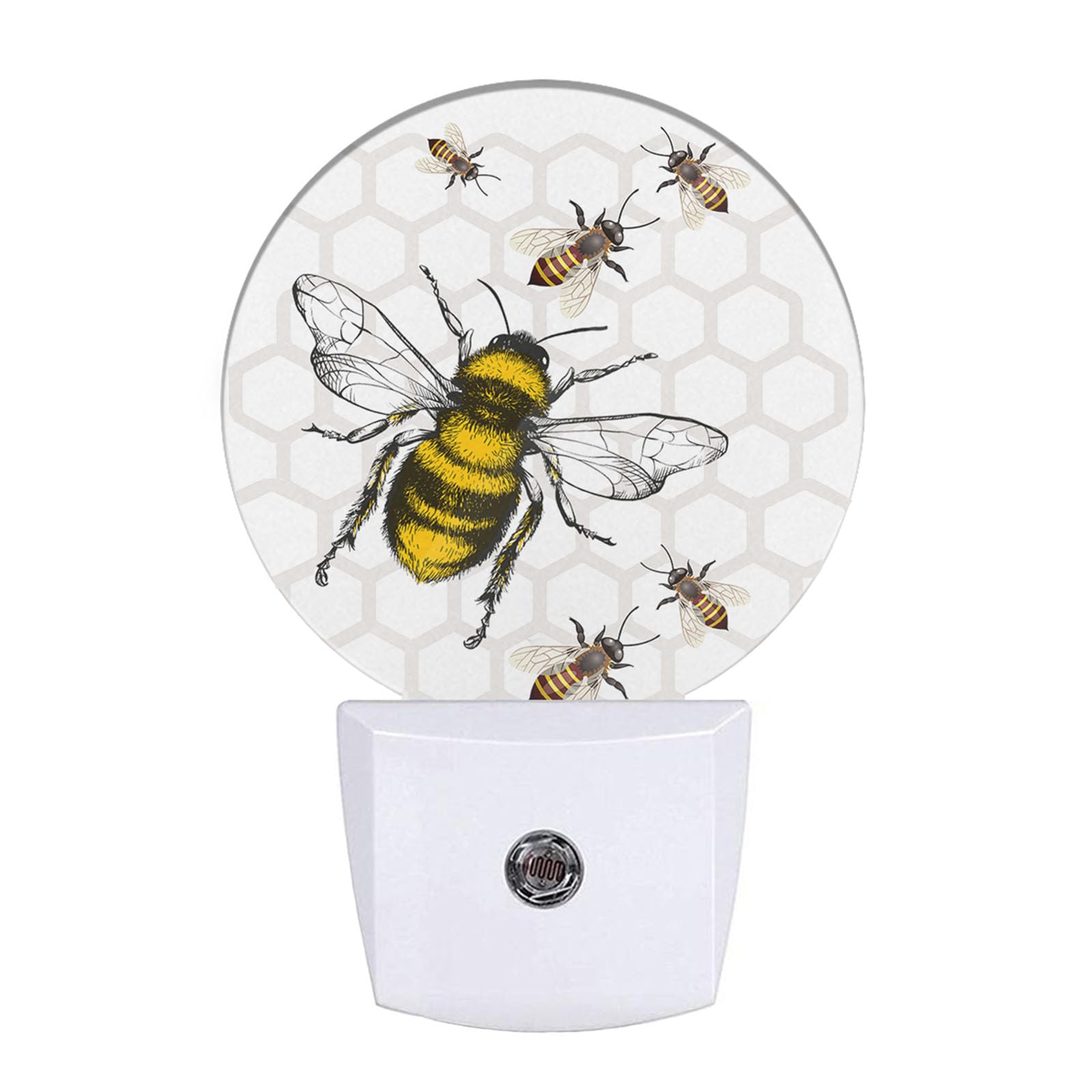EKOBLA Vivid Bees Plug in Night Light Honeybee Animal Sweet Wild Wasp Auto LED Lamp Energy Saving Round Lights for Boys Girls Me