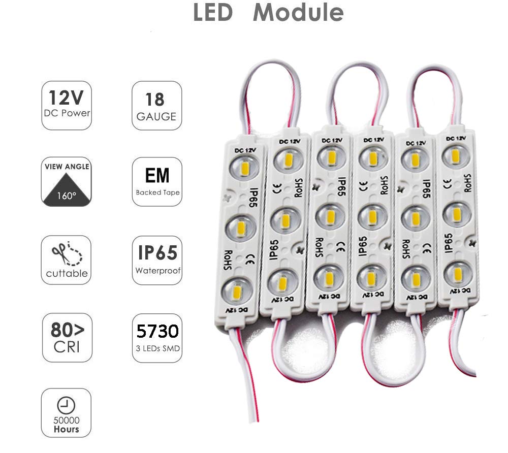 Aooyuanke 100Pcs Led Module 3000K Warm White, 49.8 Ft Ip65 Waterproof For Signs